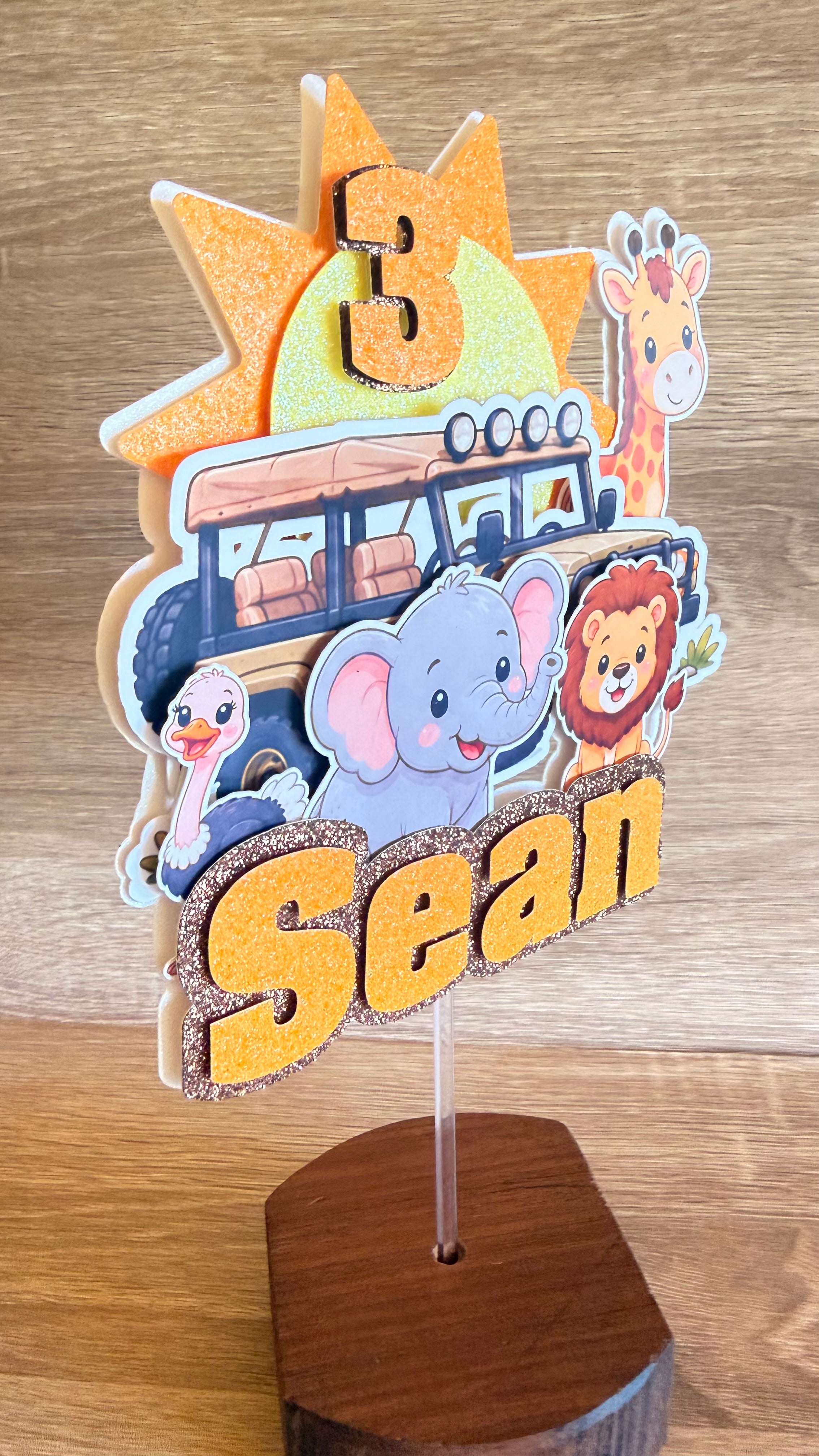 Safari Animal Cake Topper | Personalised Name & Age Birthday Decoration