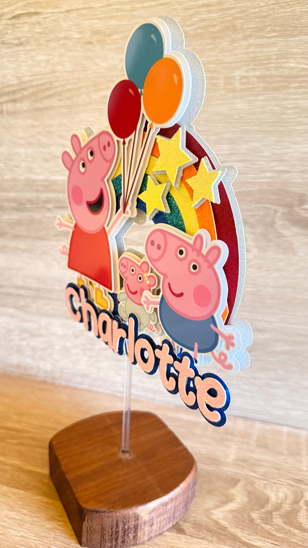 Peppa Pig Rainbow Cake Topper | Personalised Name & Age Birthday Decoration