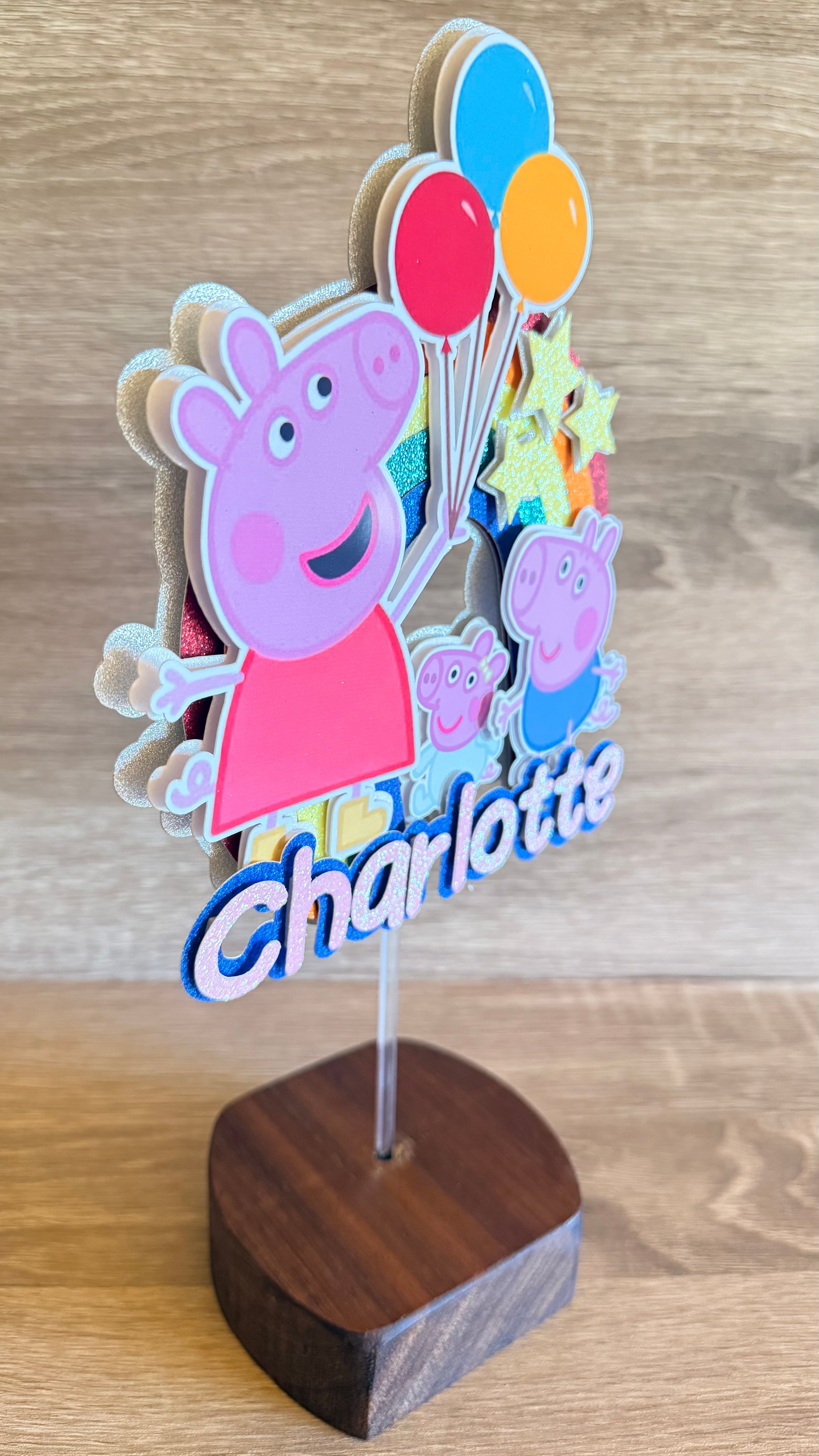Peppa Pig Rainbow Cake Topper | Personalised Name & Age Birthday Decoration