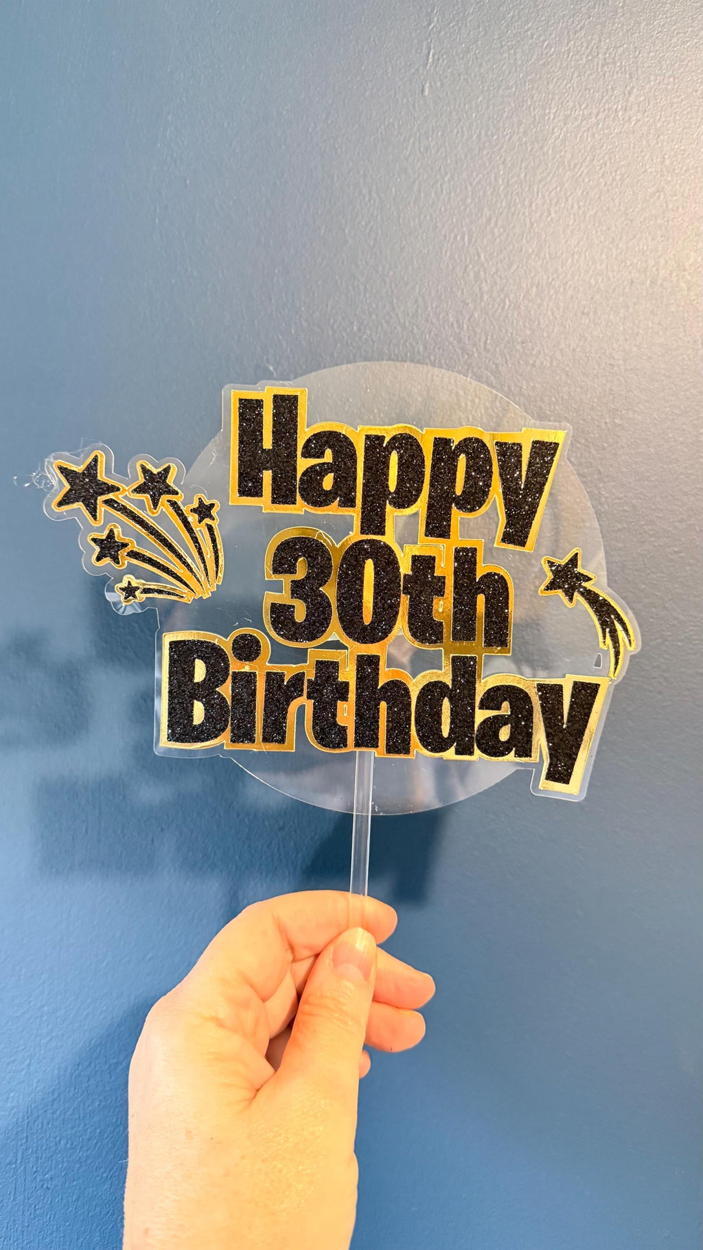 Milestone Birthday Cake Topper | Black Gold Glitter Stars | Custom Age