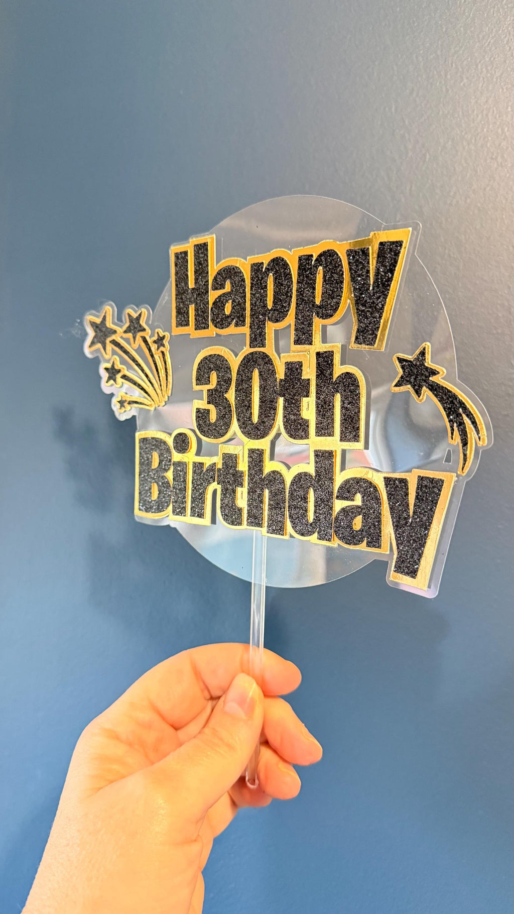 Milestone Birthday Cake Topper | Black Gold Glitter Stars | Custom Age