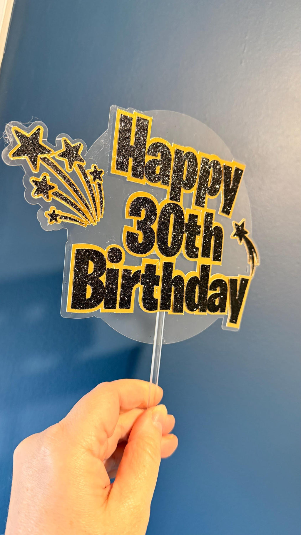 Milestone Birthday Cake Topper | Black Gold Glitter Stars | Custom Age