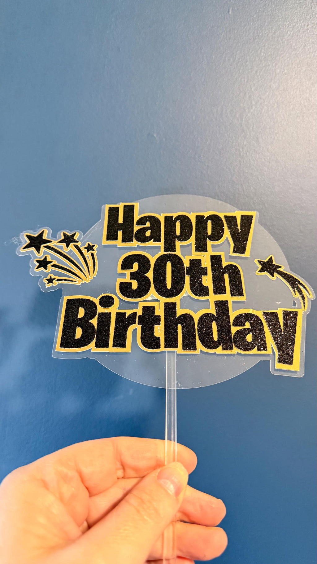 Milestone Birthday Cake Topper | Black Gold Glitter Stars | Custom Age