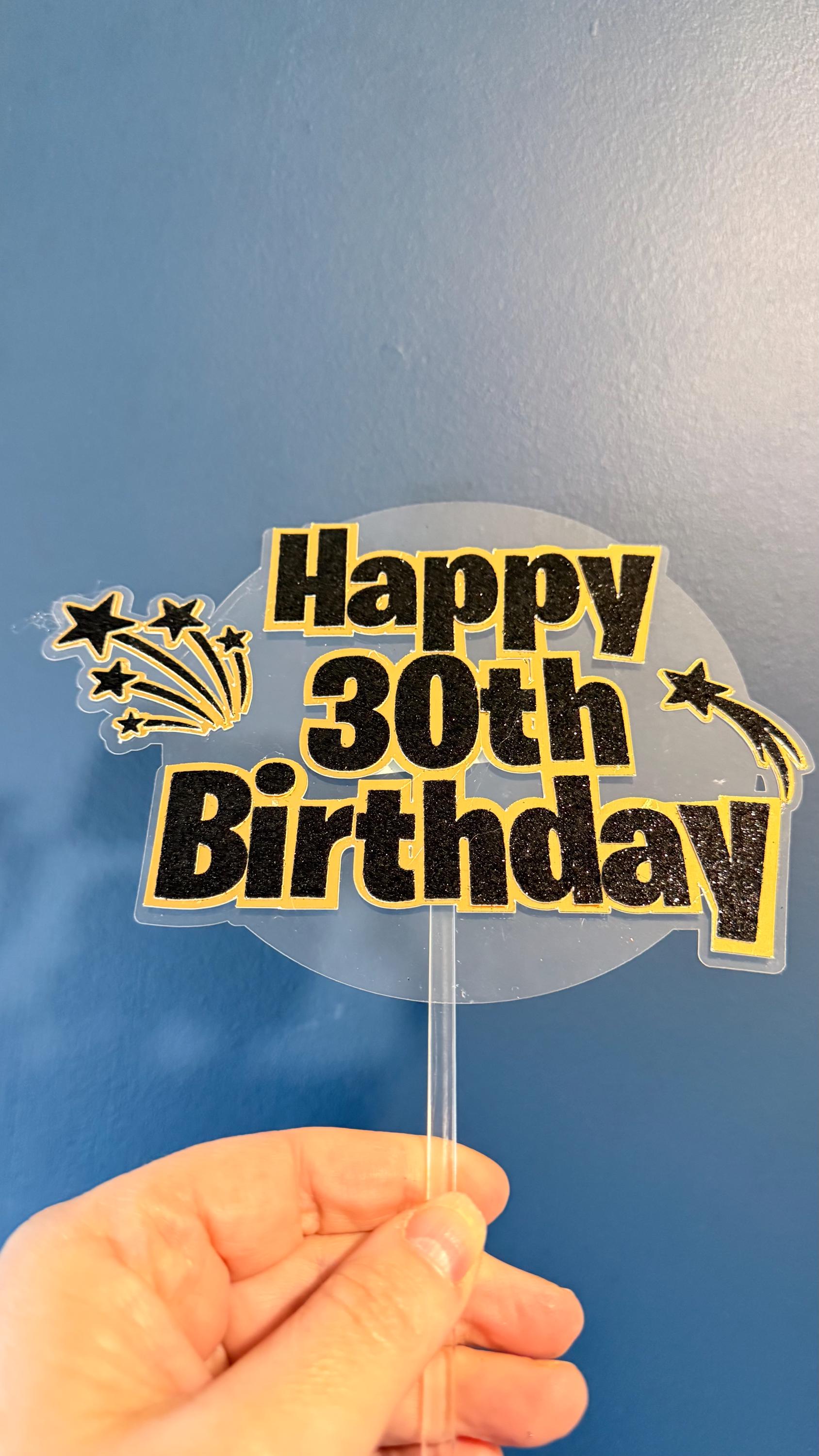 Milestone Birthday Cake Topper | Black Gold Glitter Stars | Custom Age