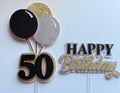 Milestone Birthday Cake Topper Set |Any age 30-100 Black Gold Silver Glitter Party Decoration