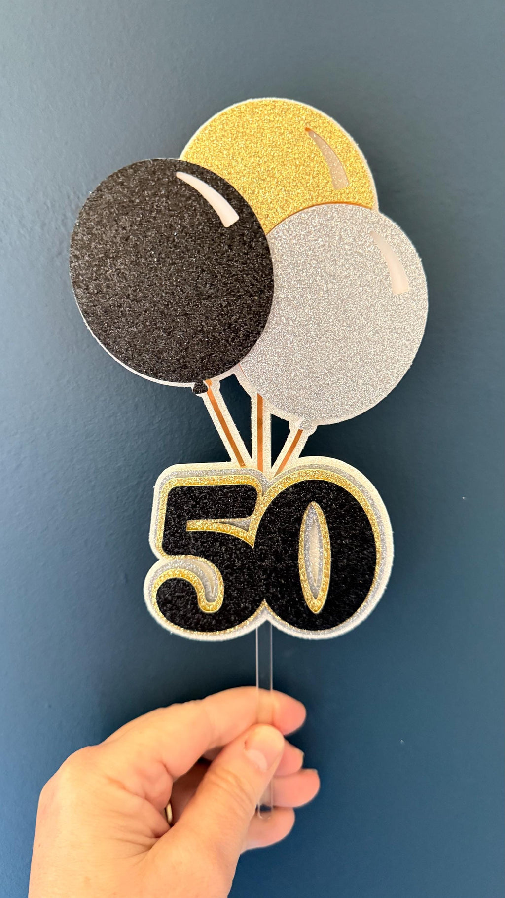 Milestone Birthday Cake Topper Set |Any age 30-100 Black Gold Silver Glitter Party Decoration
