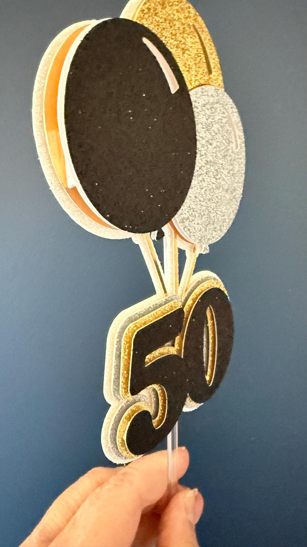 Milestone Birthday Cake Topper Set |Any age 30-100 Black Gold Silver Glitter Party Decoration