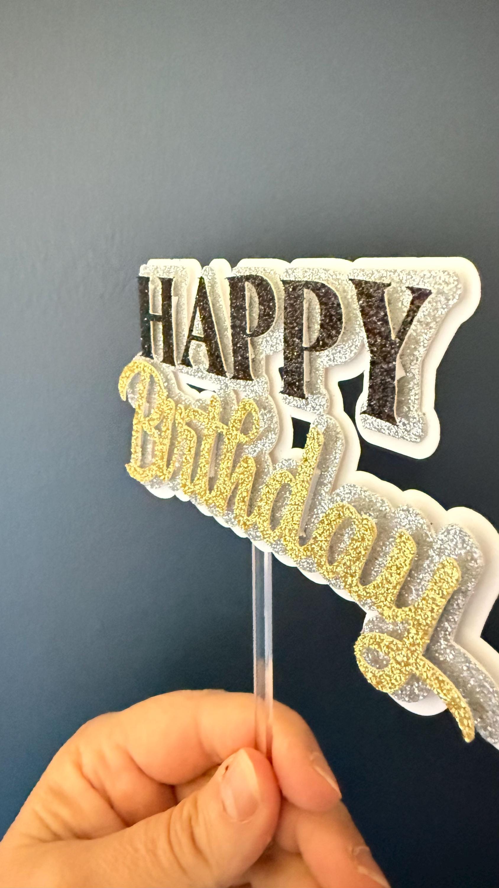 Milestone Birthday Cake Topper Set |Any age 30-100 Black Gold Silver Glitter Party Decoration