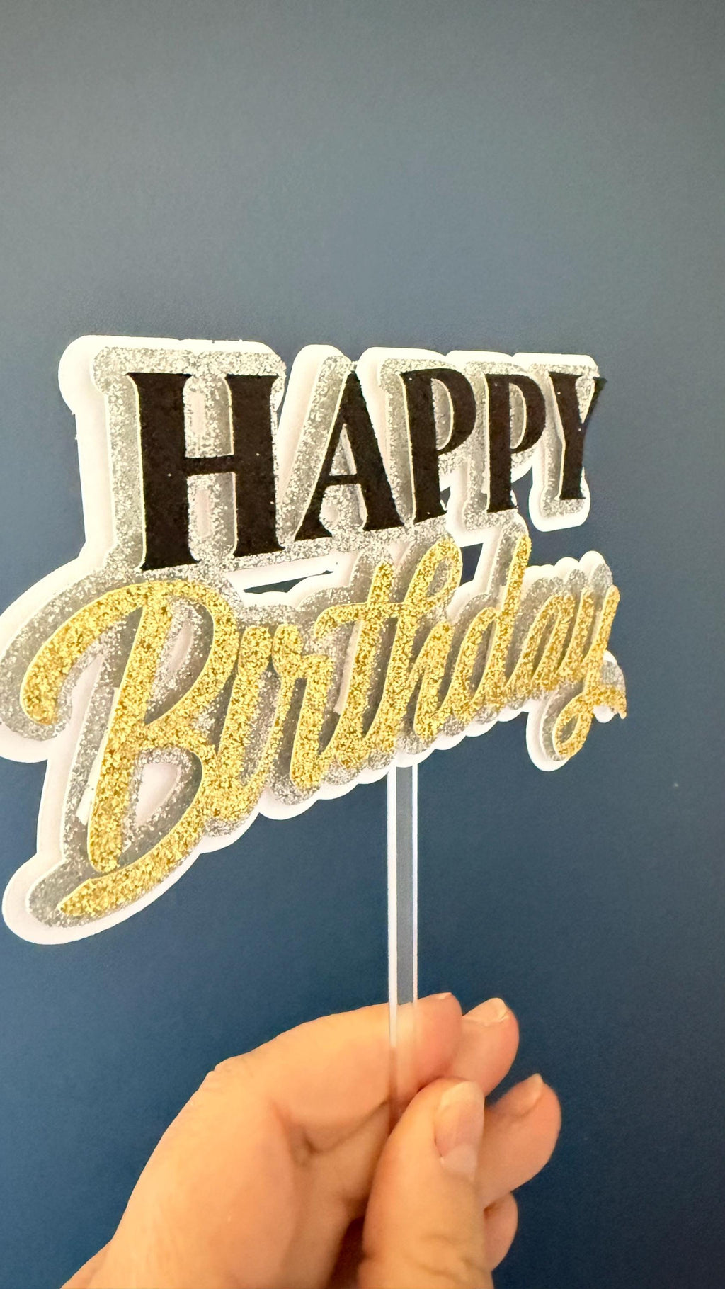 Milestone Birthday Cake Topper Set |Any age 30-100 Black Gold Silver Glitter Party Decoration