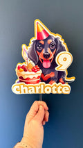 Personalised Dachshund Birthday Cake Topper | Custom Name Age Dog Party Decoration