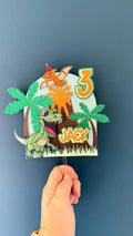 Personalised Dinosaur Birthday Cake Topper | T-Rex, Volcano, Palm Trees