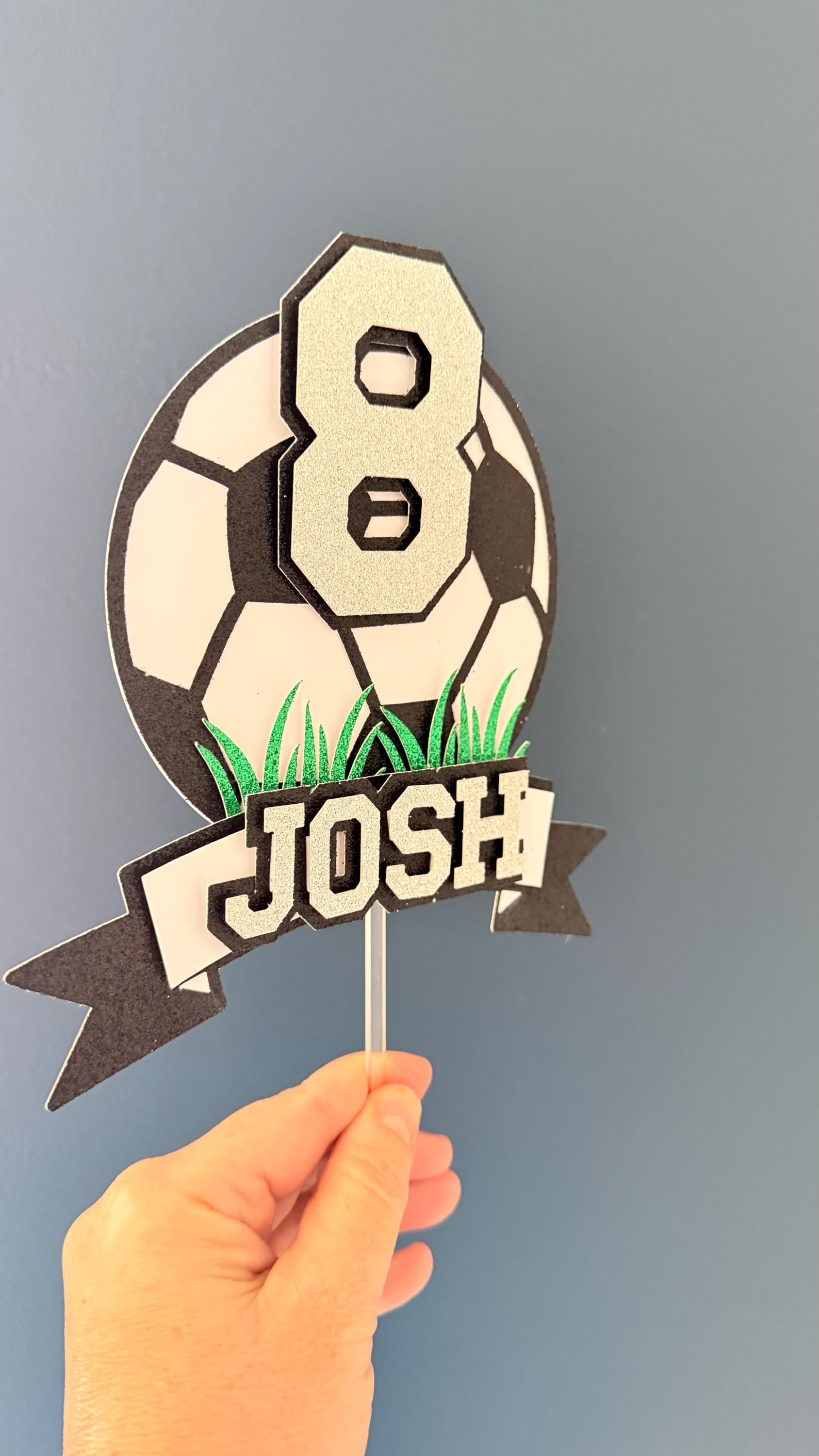 Personalised Football Cake Topper | Custom Name Age | Boys Birthday Soccer Decoration