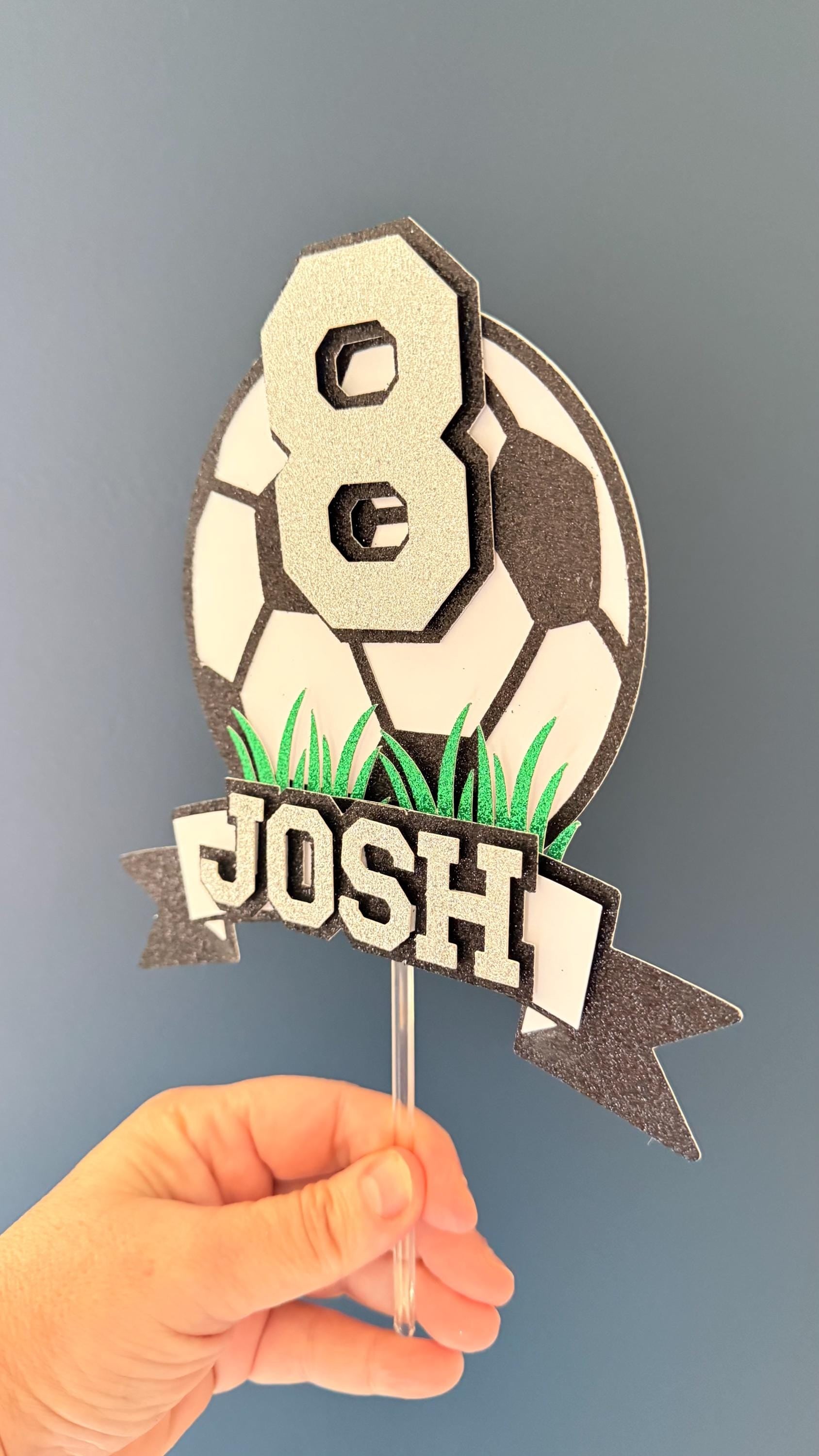 Personalised Football Cake Topper | Custom Name Age | Boys Birthday Soccer Decoration