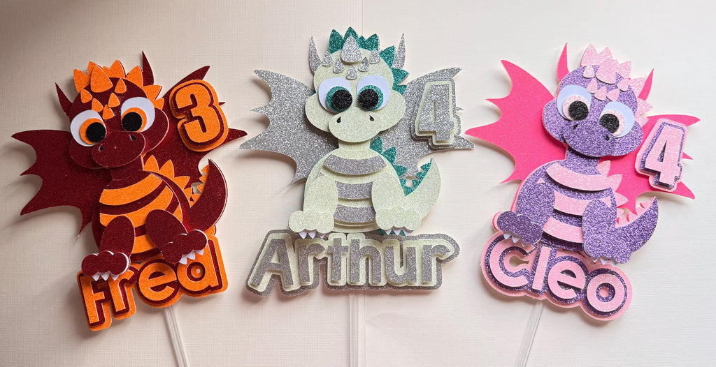 Personalised Green Baby Dragon Cake Topper | Glitter Wings, Any Name Age