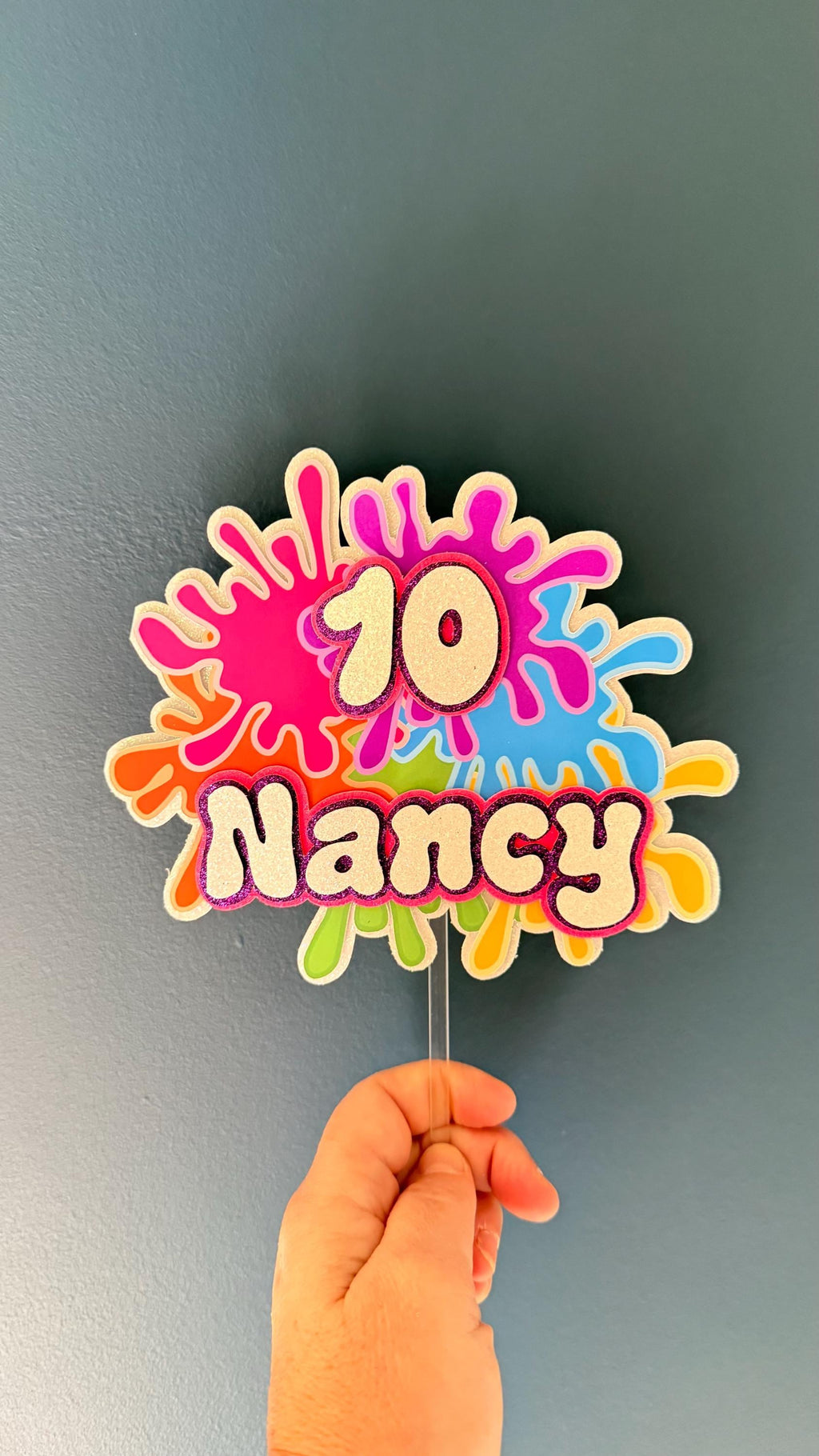 Personalised Paint Splash Birthday Cake Topper | Any Name, Age, Art Party Decoration