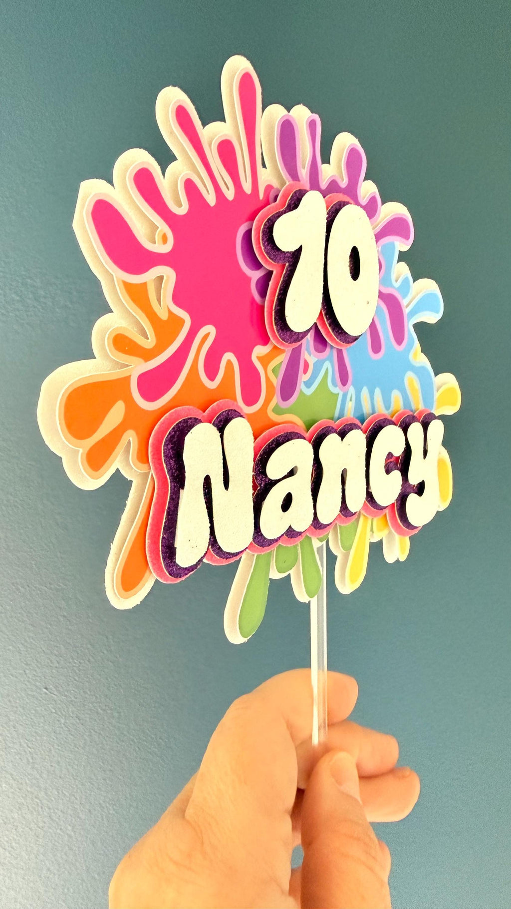 Personalised Paint Splash Birthday Cake Topper | Any Name, Age, Art Party Decoration