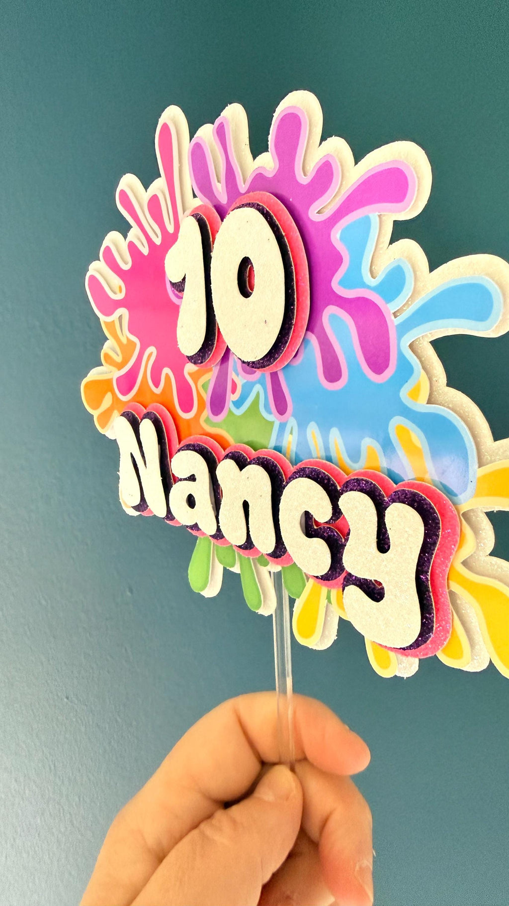 Personalised Paint Splash Birthday Cake Topper | Any Name, Age, Art Party Decoration
