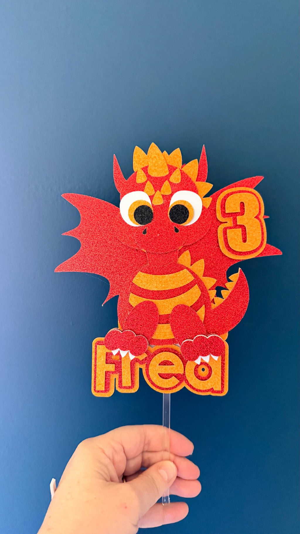 Personalised Purple Baby Dragon Birthday Cake Topper | Glitter Wings, Custom Name Age