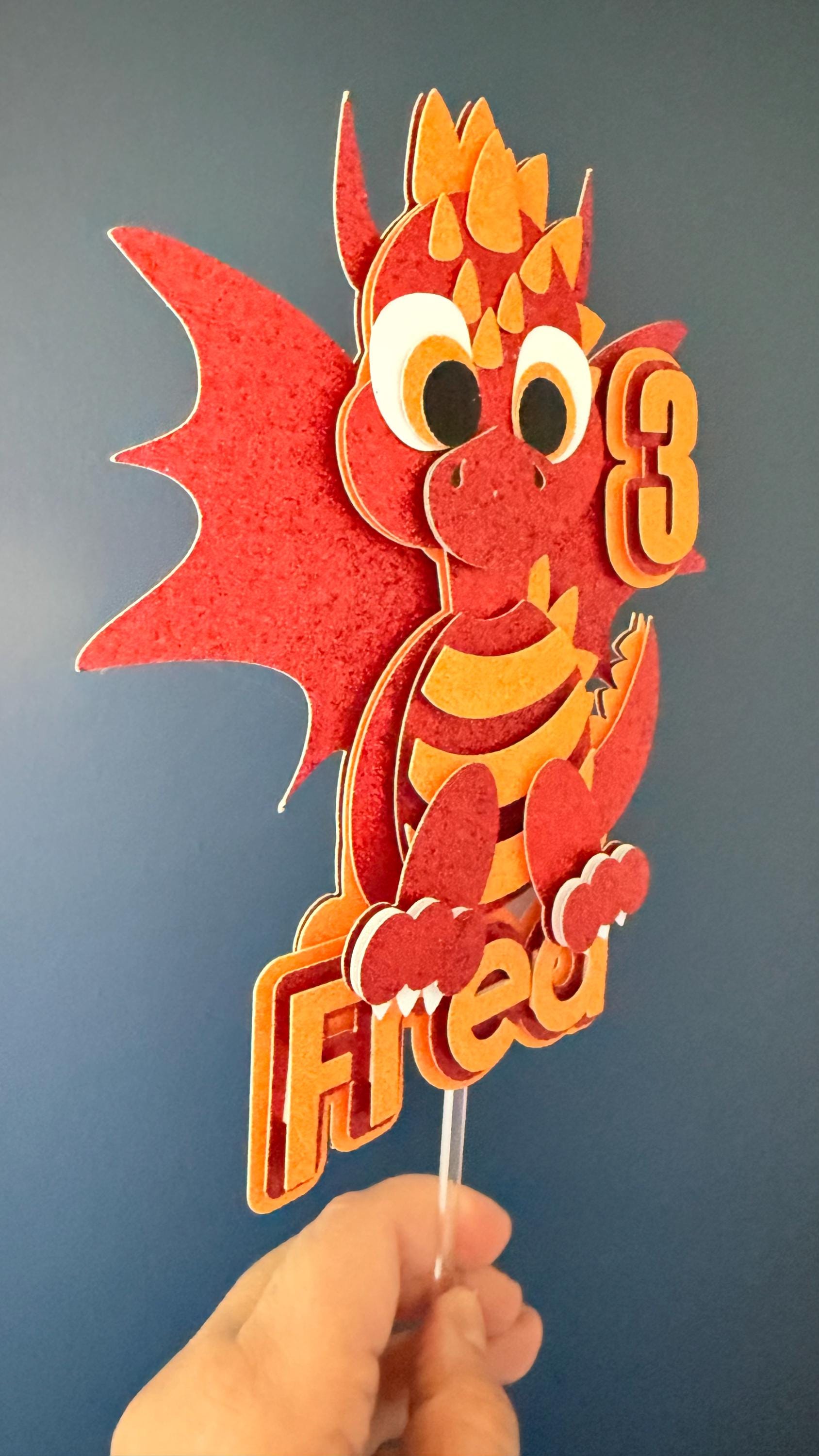 Personalised Purple Baby Dragon Birthday Cake Topper | Glitter Wings, Custom Name Age