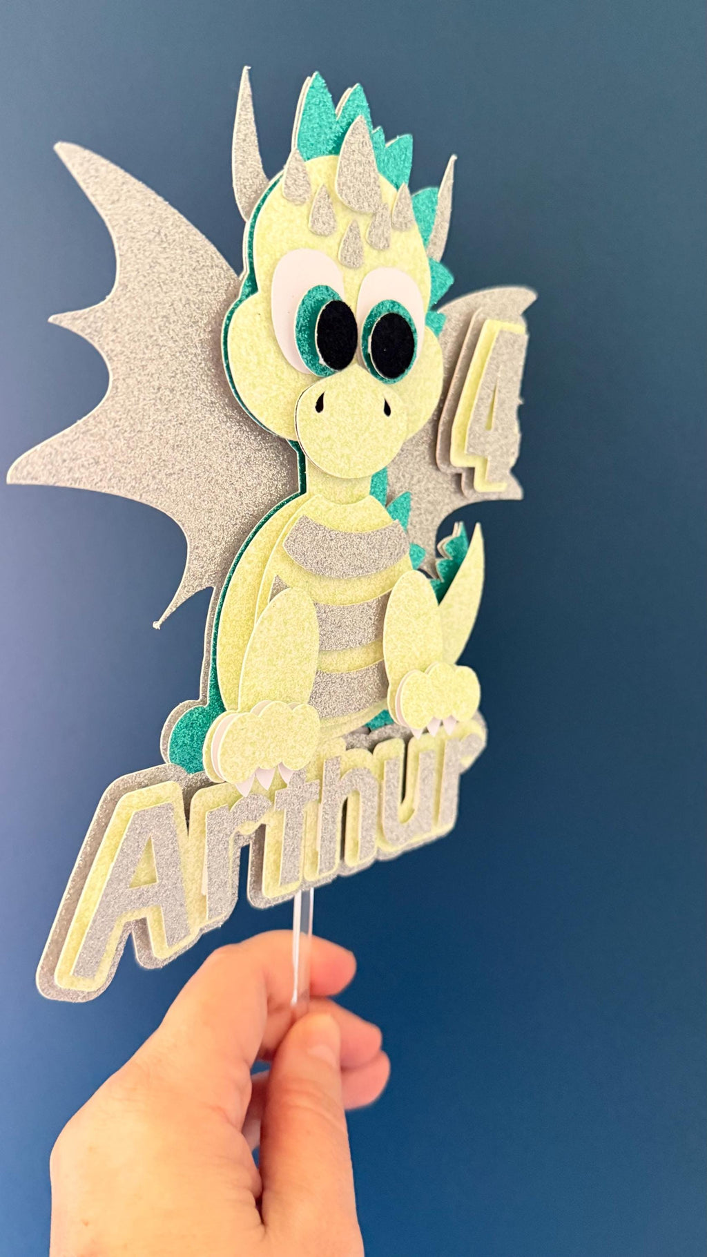 Personalised Purple Baby Dragon Birthday Cake Topper | Glitter Wings, Custom Name Age