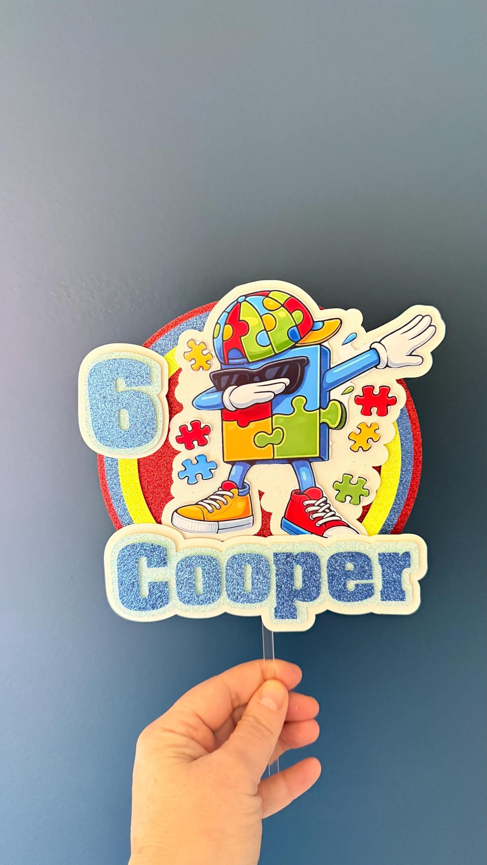 Personalised Puzzle Piece Birthday Cake Topper | Any Name Age Neurodiversity Celebration