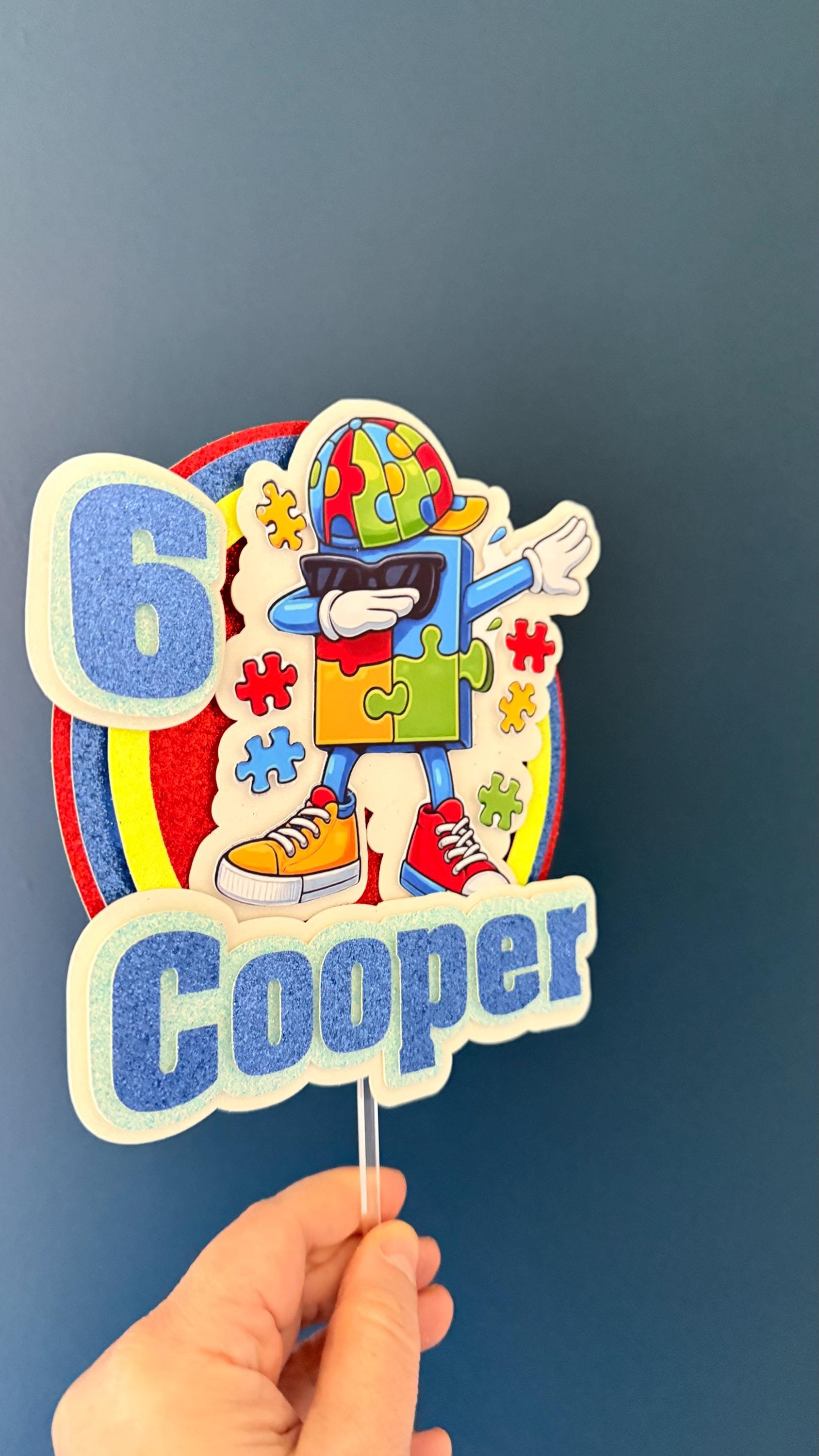 Personalised Puzzle Piece Birthday Cake Topper | Any Name Age Neurodiversity Celebration