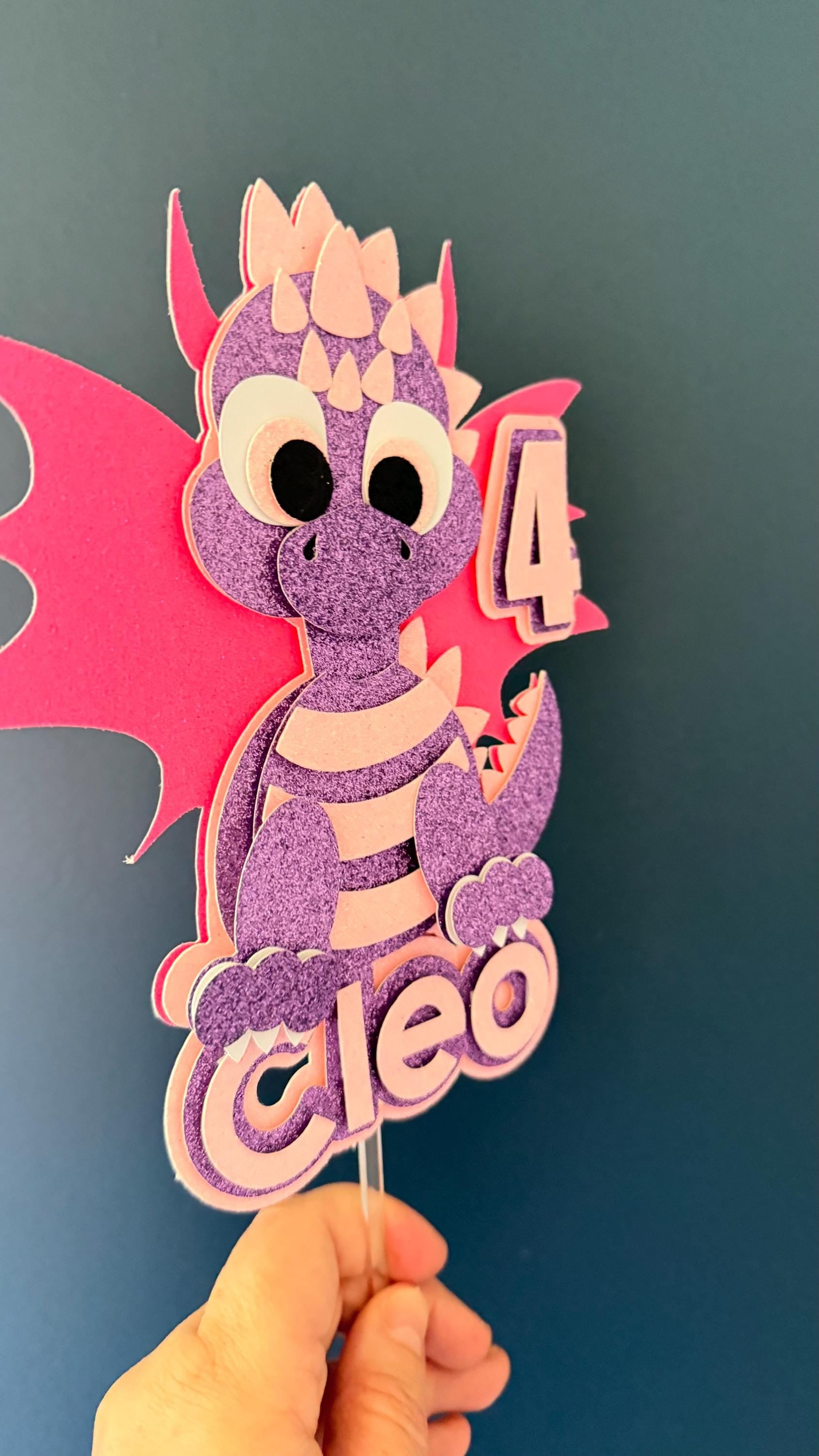 Personalised Red Baby Dragon Cake Topper | Glitter Card Birthday Decoration