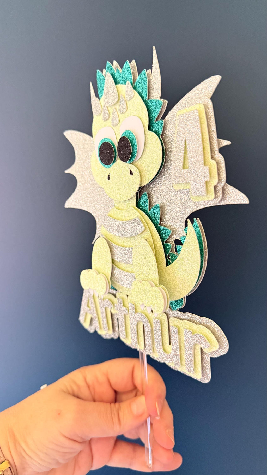 Personalised Red Baby Dragon Cake Topper | Glitter Card Birthday Decoration