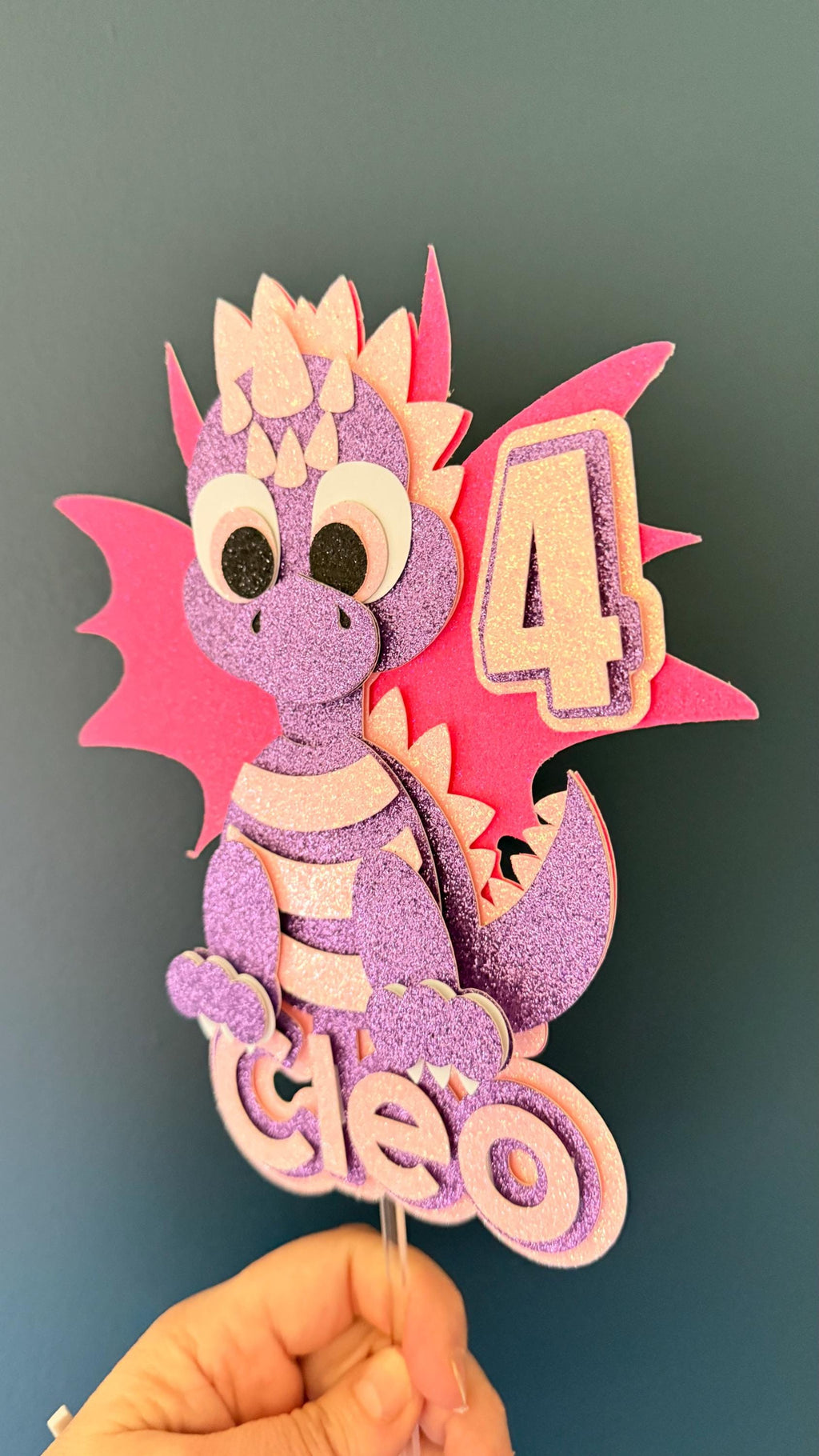 Personalised Red Baby Dragon Cake Topper | Glitter Card Birthday Decoration