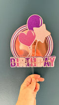 Rose Gold Glitter Balloon Happy Birthday Cake Topper | Purple Pink Party Decoration