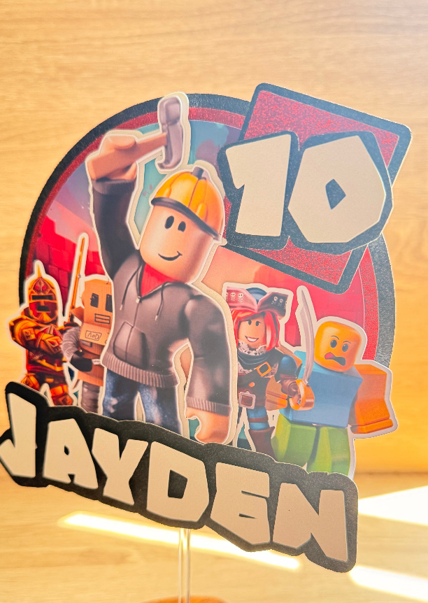 Roblox Personalised Cake Topper – Custom Name & Age Birthday Decoration