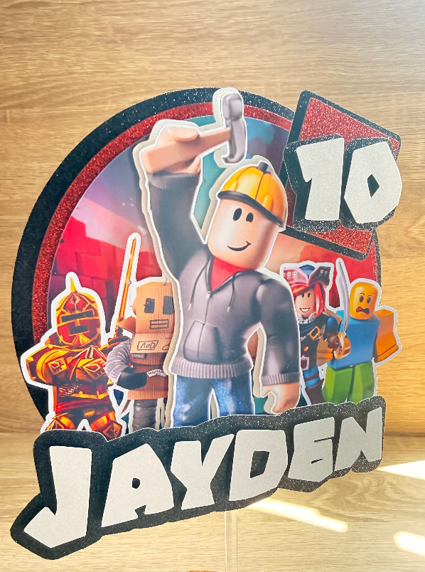 Roblox Personalised Cake Topper – Custom Name & Age Birthday Decoration