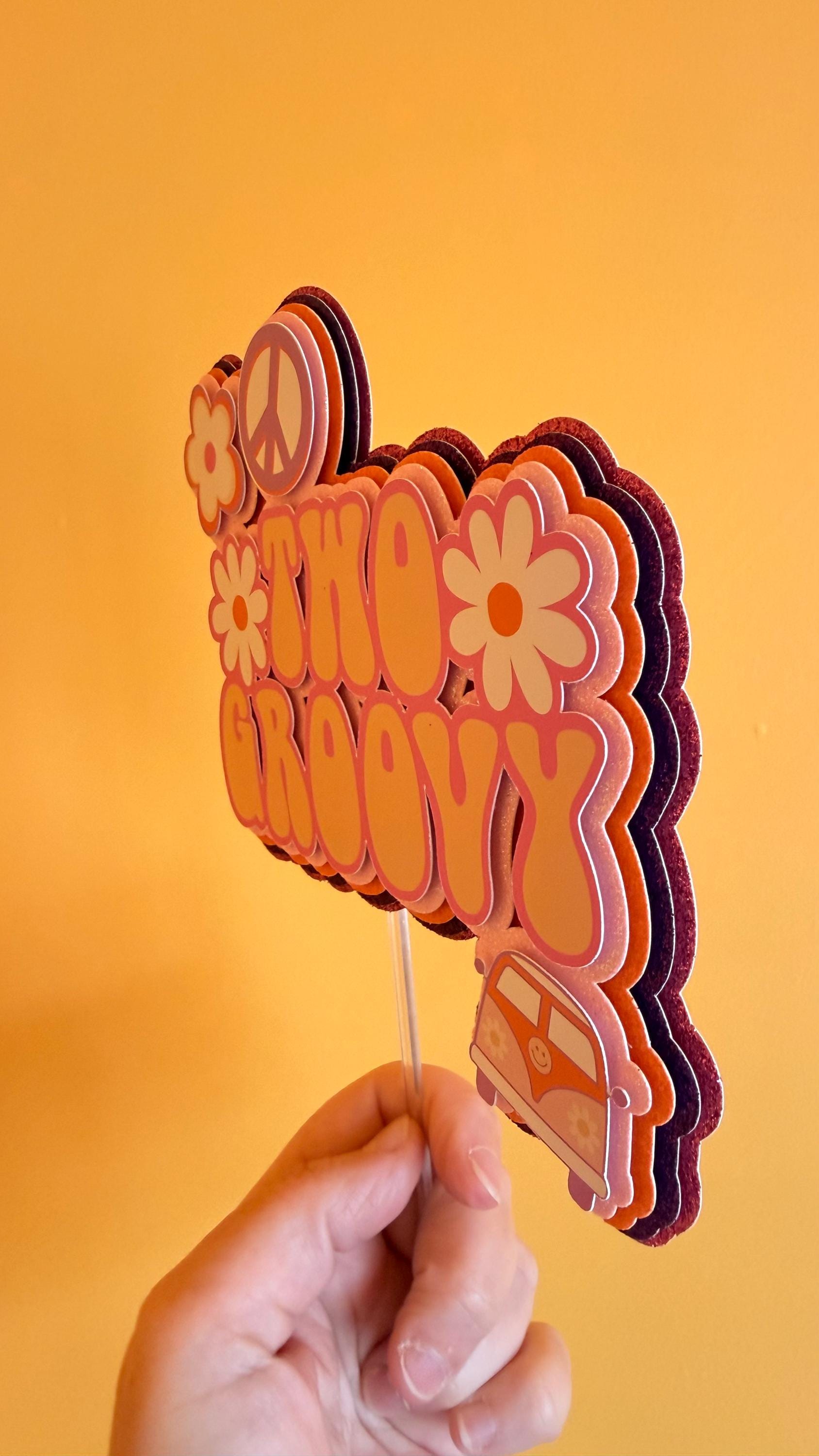 Two Groovy Cake Topper | Retro 70s Peace Sign Daisy VW Van Party Decoration