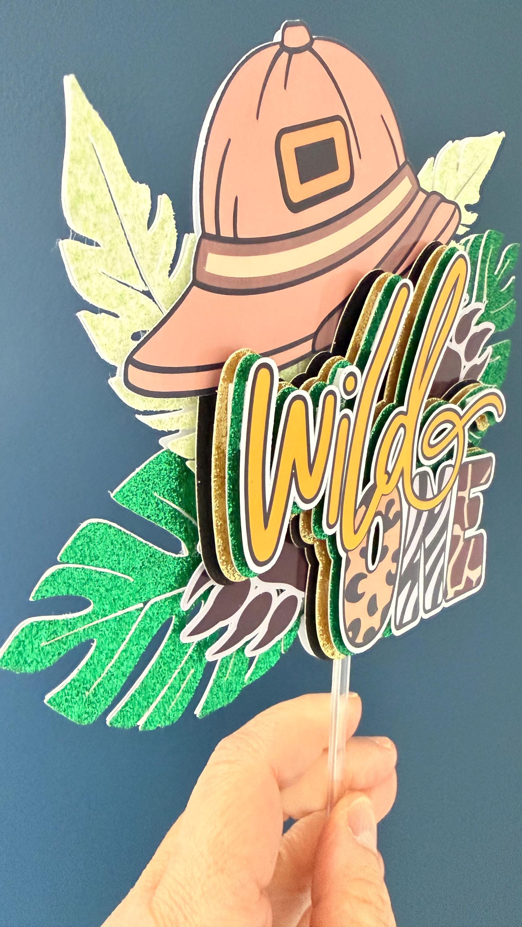 Wild One Safari Cake Topper | First Birthday Jungle Explorer Hat (18cm wide)