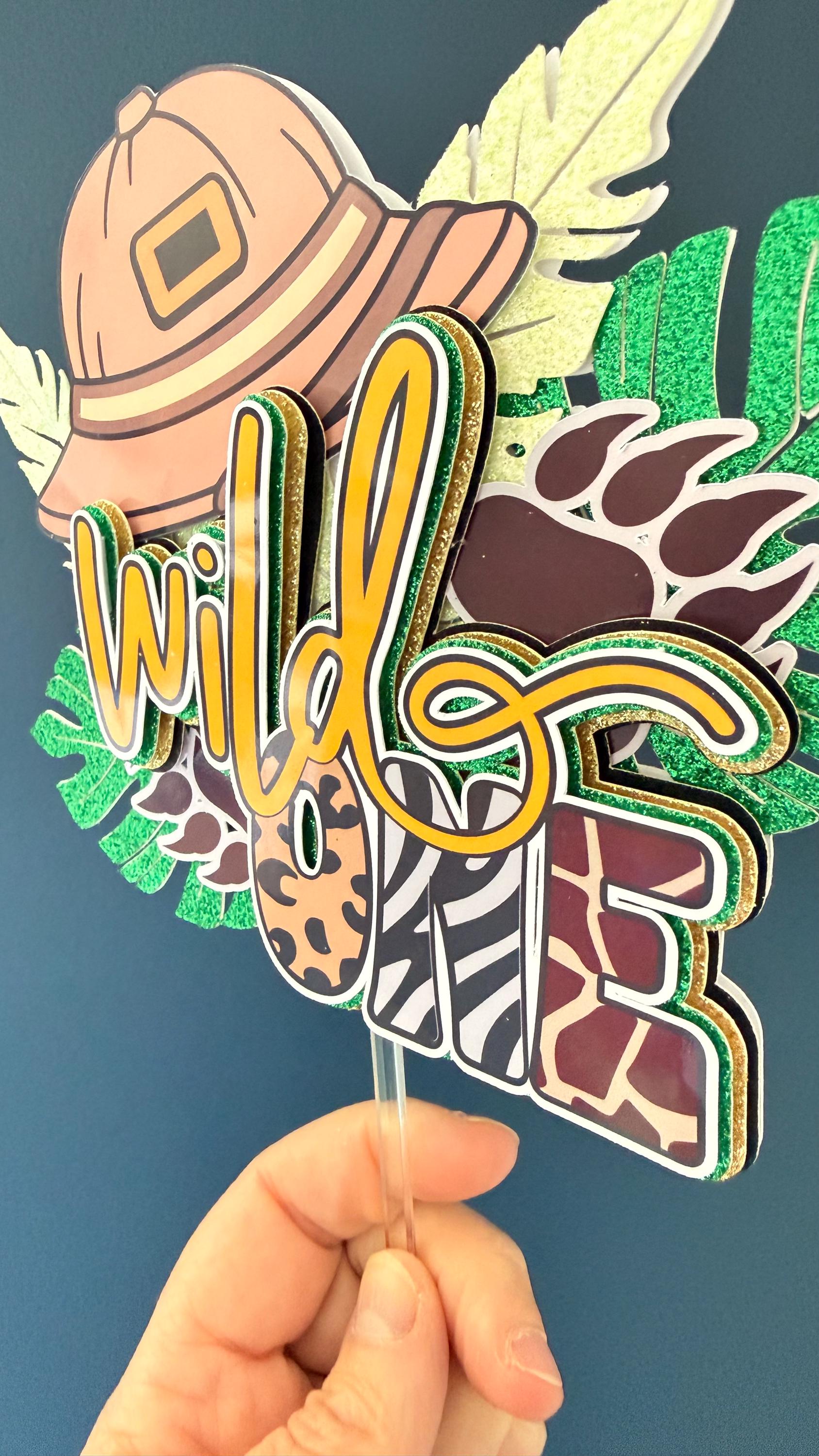 Wild One Safari Cake Topper | First Birthday Jungle Explorer Hat (18cm wide)