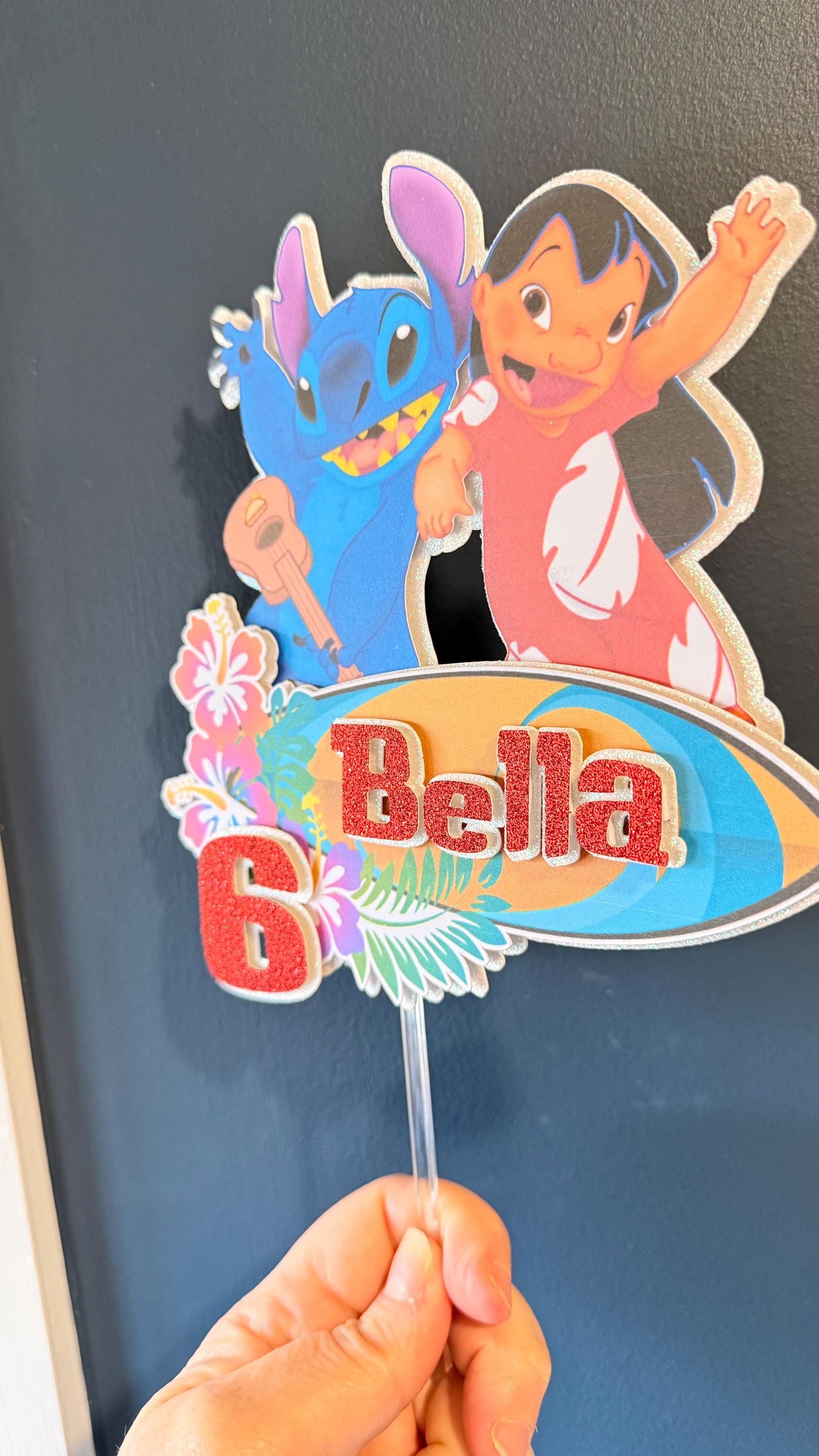 Personalised Hawaiian Girl and Blue Alien Cake Topper | Kids Birthday Name Age __etsy:7831672678