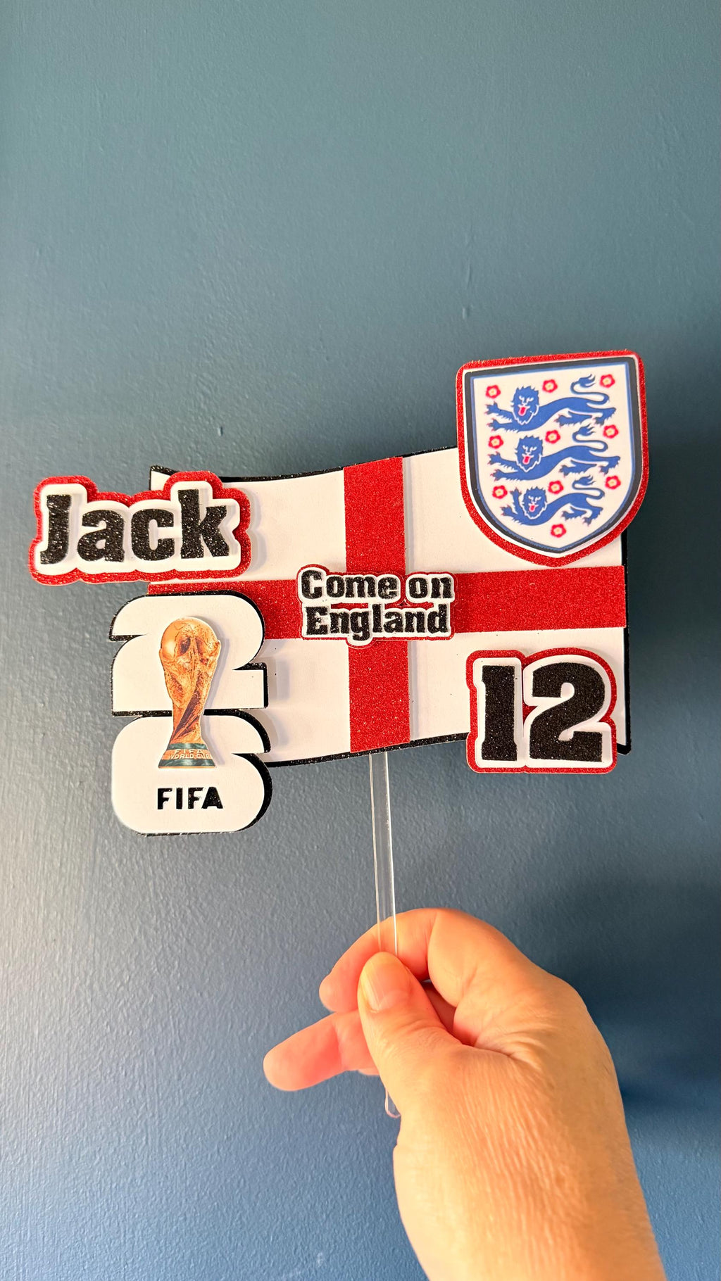 England Football Cake Topper Personalised with any Name, Age, World Cup Celebration (etsy image id: 7845975636)