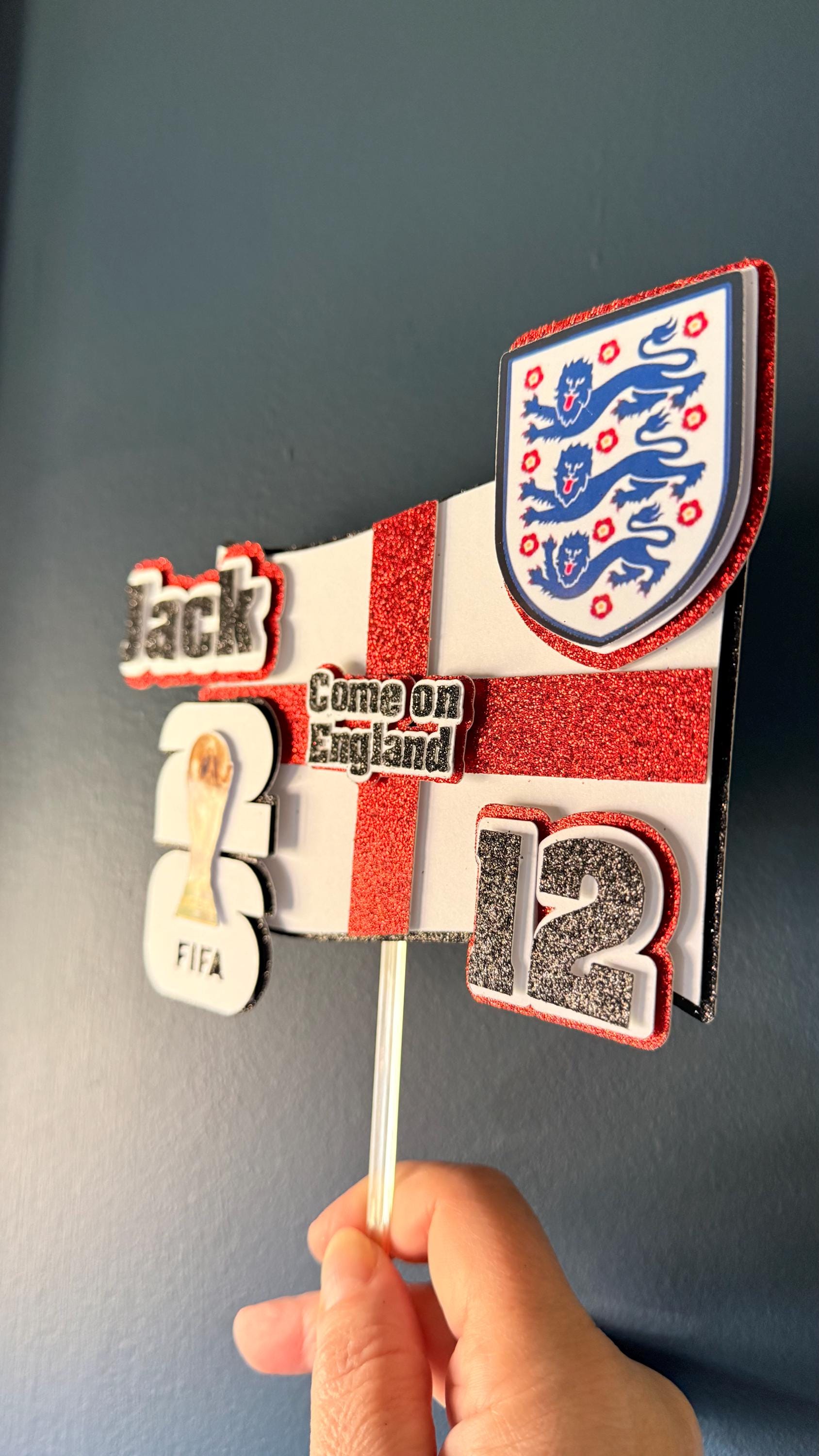 England Football Cake Topper Personalised with any Name, Age, World Cup Celebration (etsy image id: 7845975642)