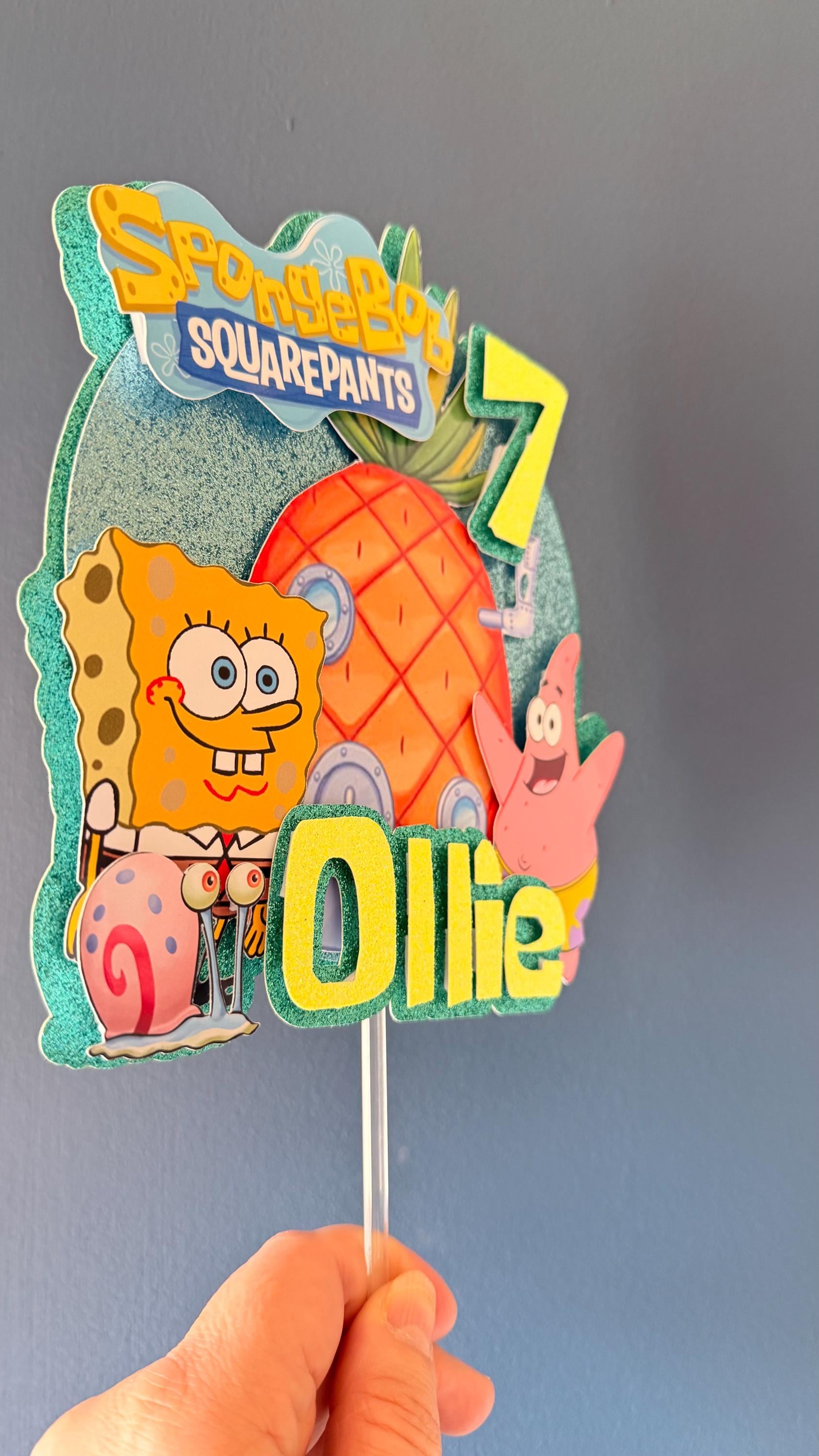 Cartoon Sponge and Friends Personalised Cake Topper | Any Name and Age | Kids Birthday Cake Topper __etsy:7852203472