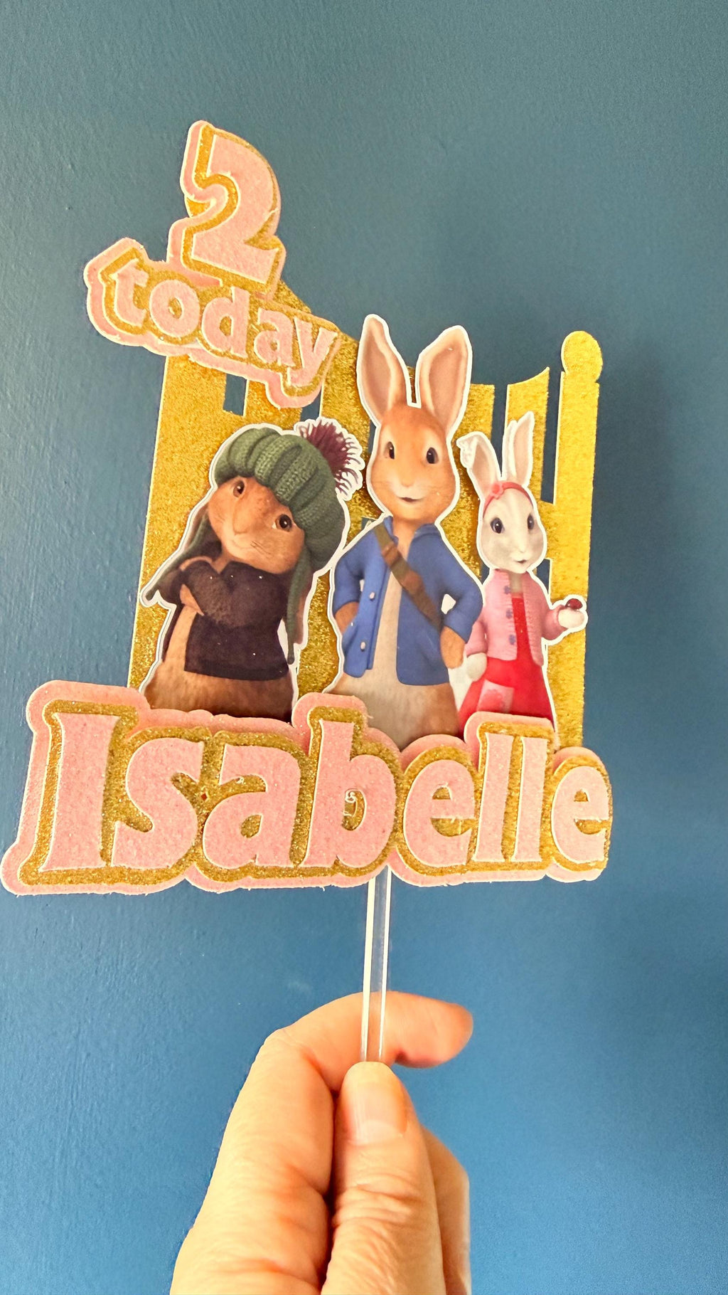 Personalised Adventure Bunny Cake Topper | Kids Birthday Name Age (Pink Blue) (etsy image id: 7852740852)