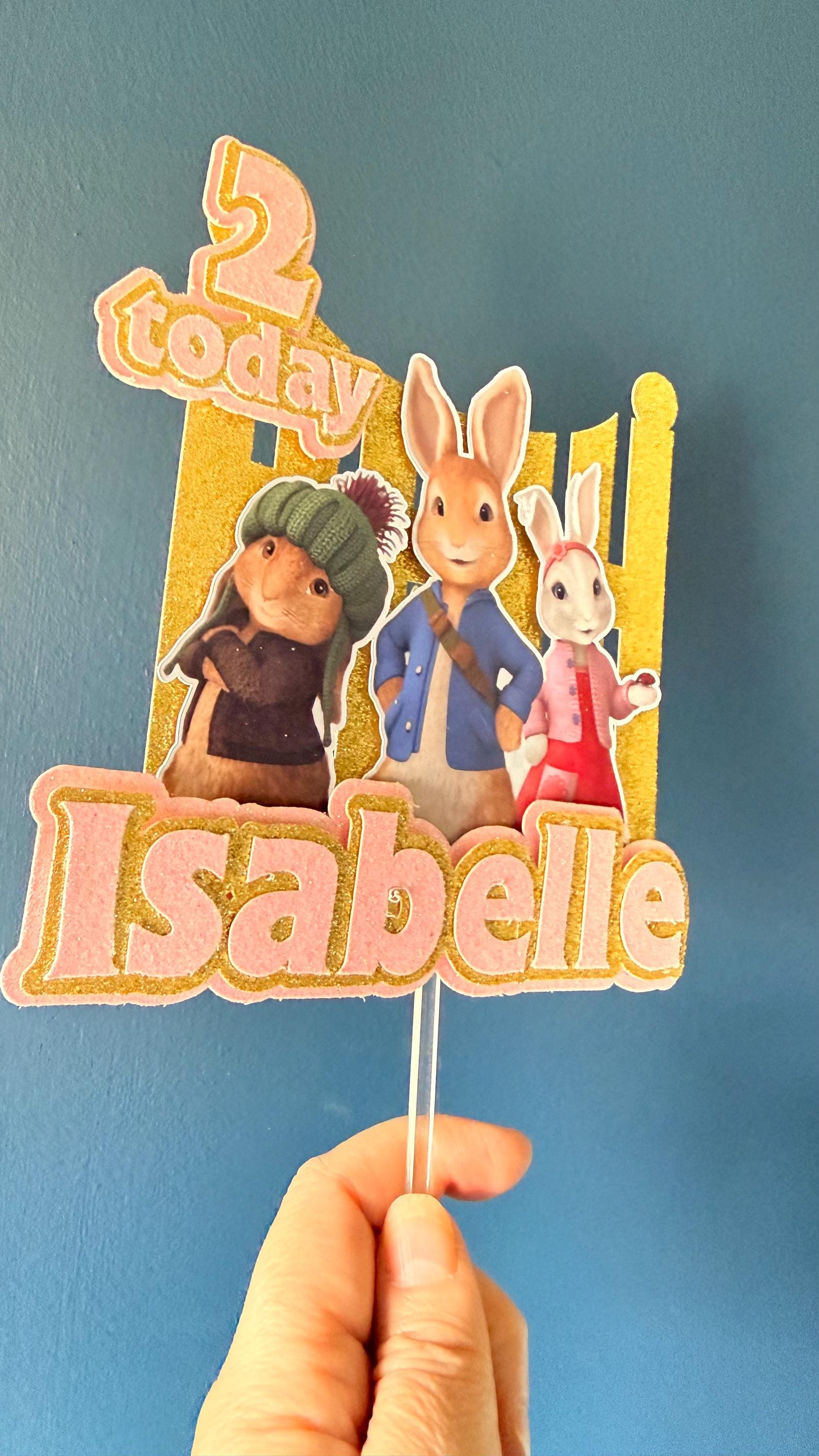 Personalised Adventure Bunny Cake Topper | Kids Birthday Name Age (Pink Blue) (etsy image id: 7852740852)