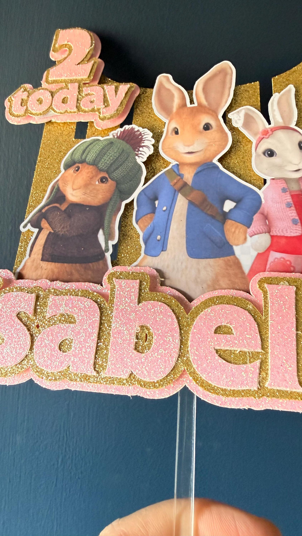 Personalised Adventure Bunny Cake Topper | Kids Birthday Name Age (Pink Blue) (etsy image id: 7852740862)