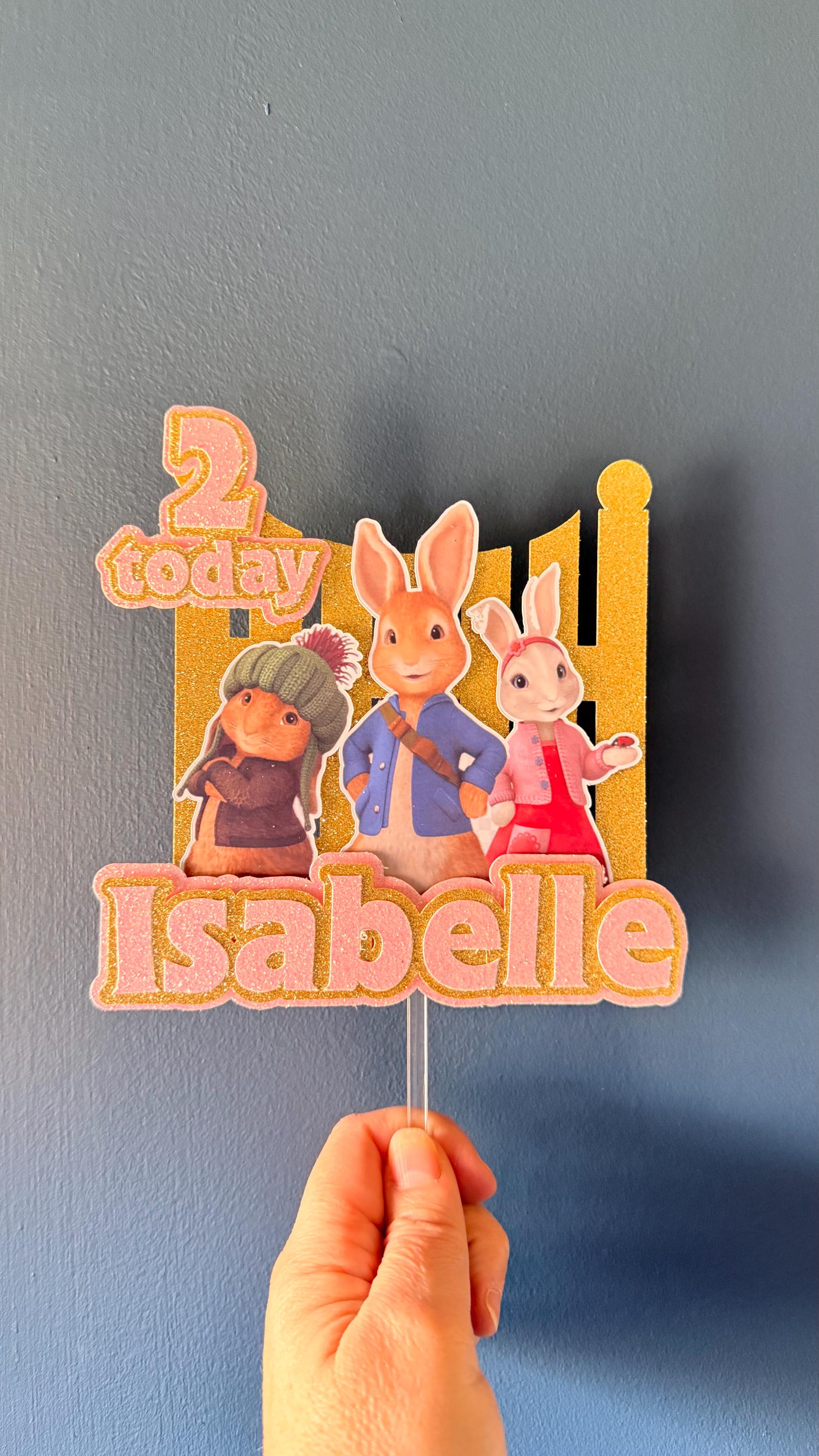 Personalised Adventure Bunny Cake Topper | Kids Birthday Name Age (Pink Blue) (etsy image id: 7852740866)