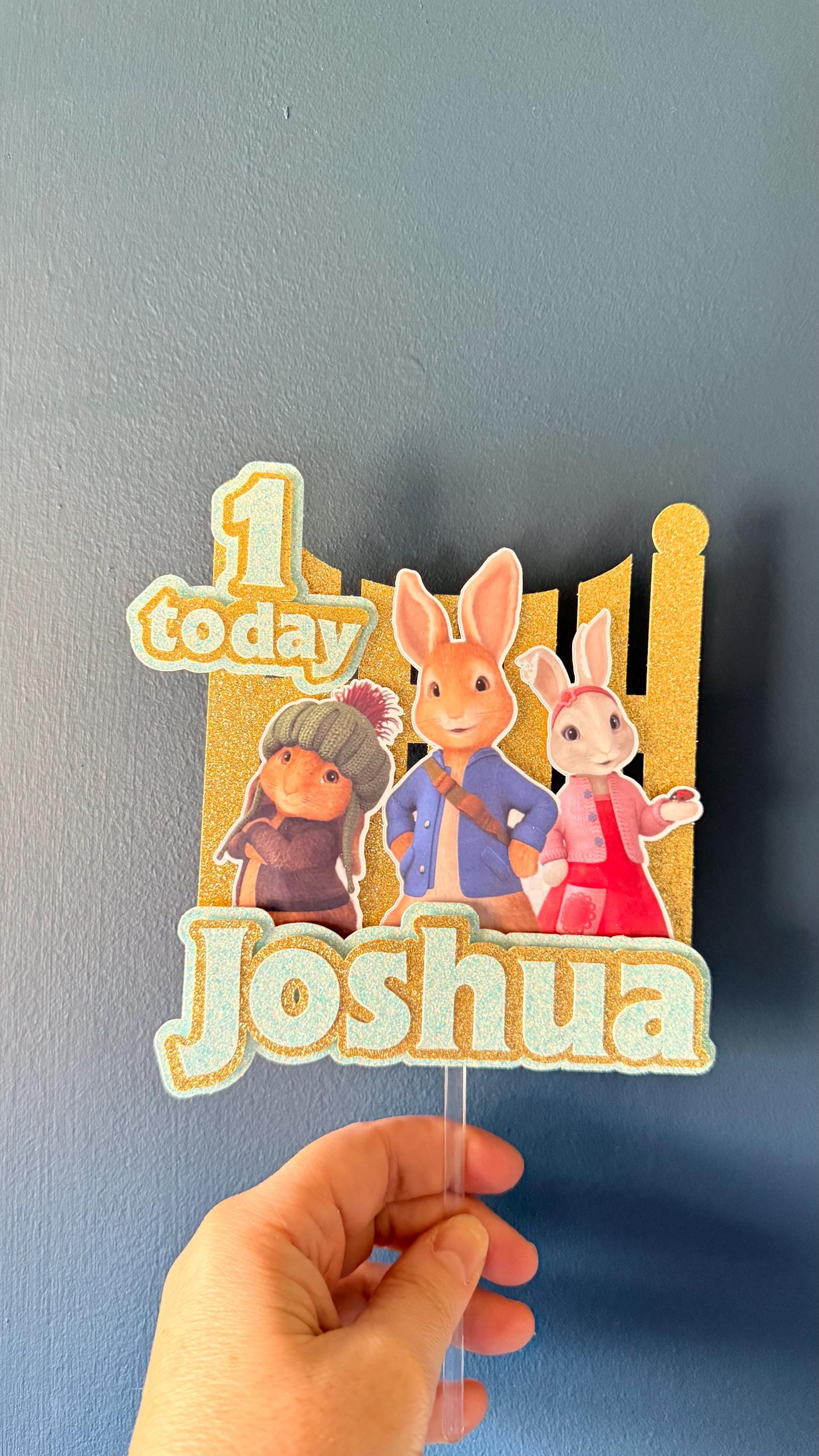 Personalised Adventure Bunny Cake Topper | Kids Birthday Name Age (Pink Blue) (etsy image id: 7852740872)