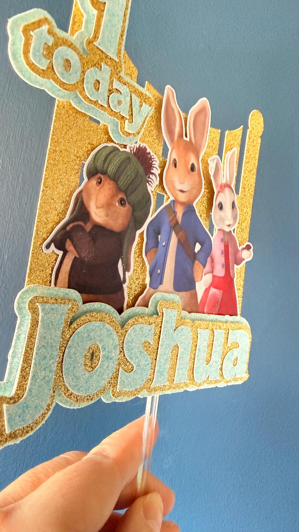 Personalised Adventure Bunny Cake Topper | Kids Birthday Name Age (Pink Blue) (etsy image id: 7852740948)