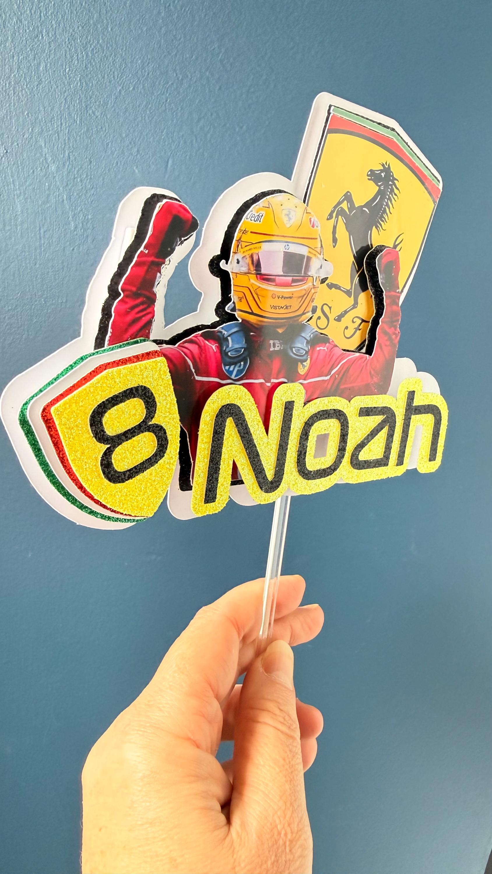 Personalised Lewis Hamilton Ferrari F1 Cake Topper | Any Name Age (Glitter Card) (etsy image id: 7869979138)