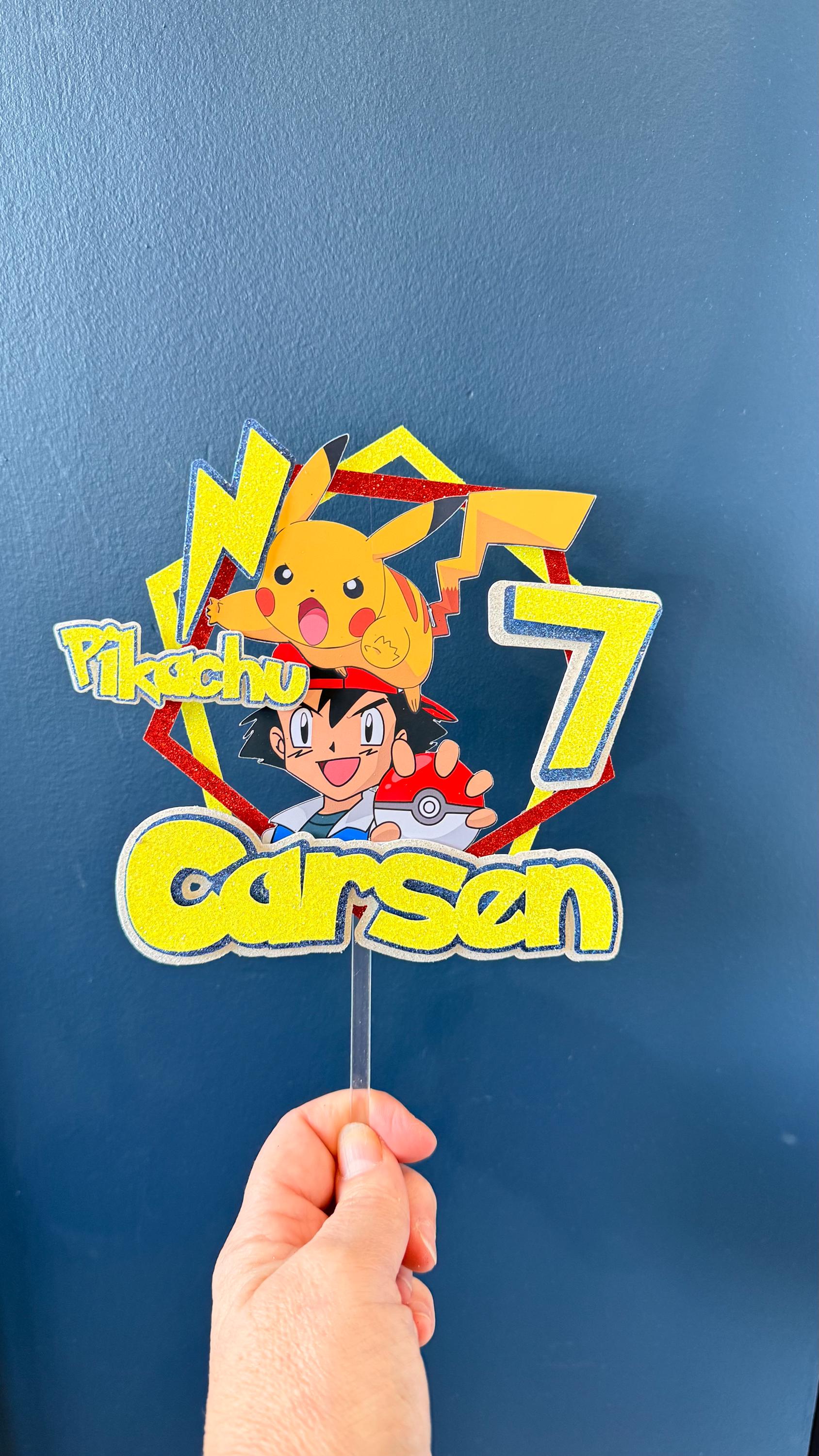 Pokemon Pikachu & Ash Personalised Cake Topper | Any Name and Age | Kids Birthday Cake Topper (etsy image id: 7870604680)