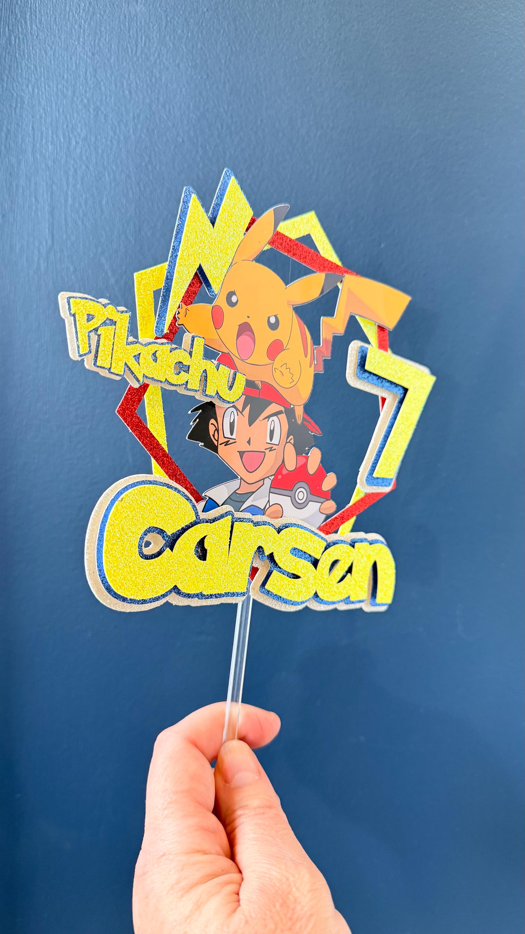 Pokemon Pikachu & Ash Personalised Cake Topper | Any Name and Age | Kids Birthday Cake Topper (etsy image id: 7870604682)