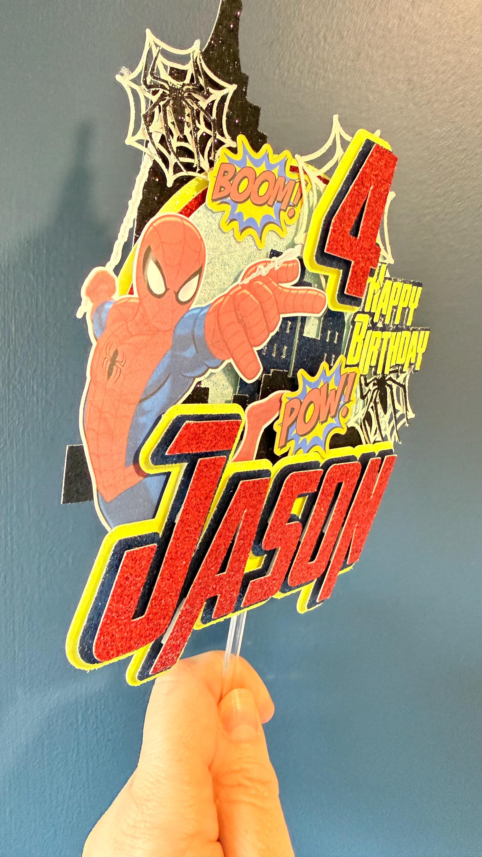 Personalised Superhero Cake Topper | Web Slinger, Cityscape, BOOM POW Graphics __etsy:7879472631