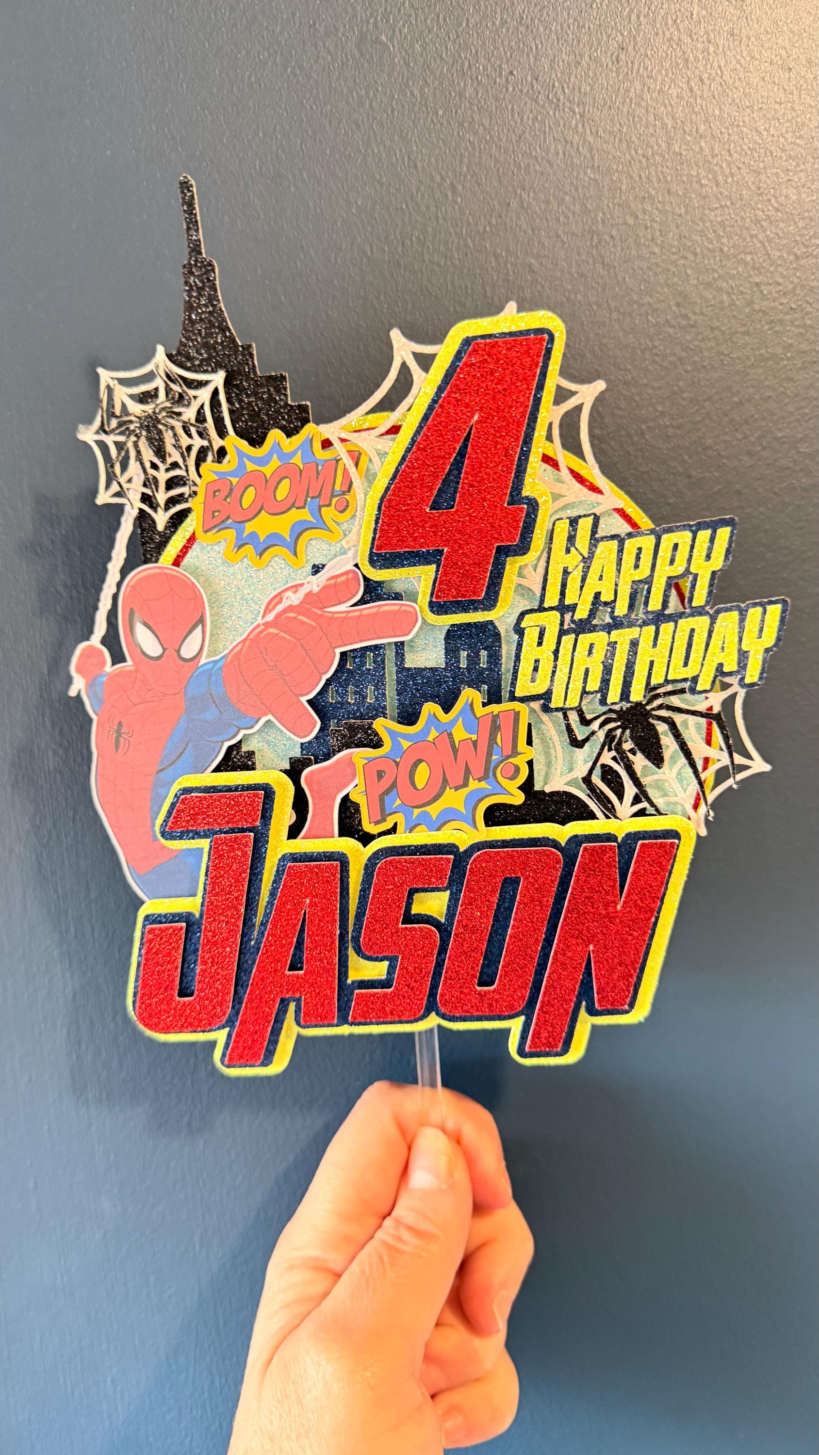 Personalised Superhero Cake Topper | Web Slinger, Cityscape, BOOM POW Graphics __etsy:7879472649
